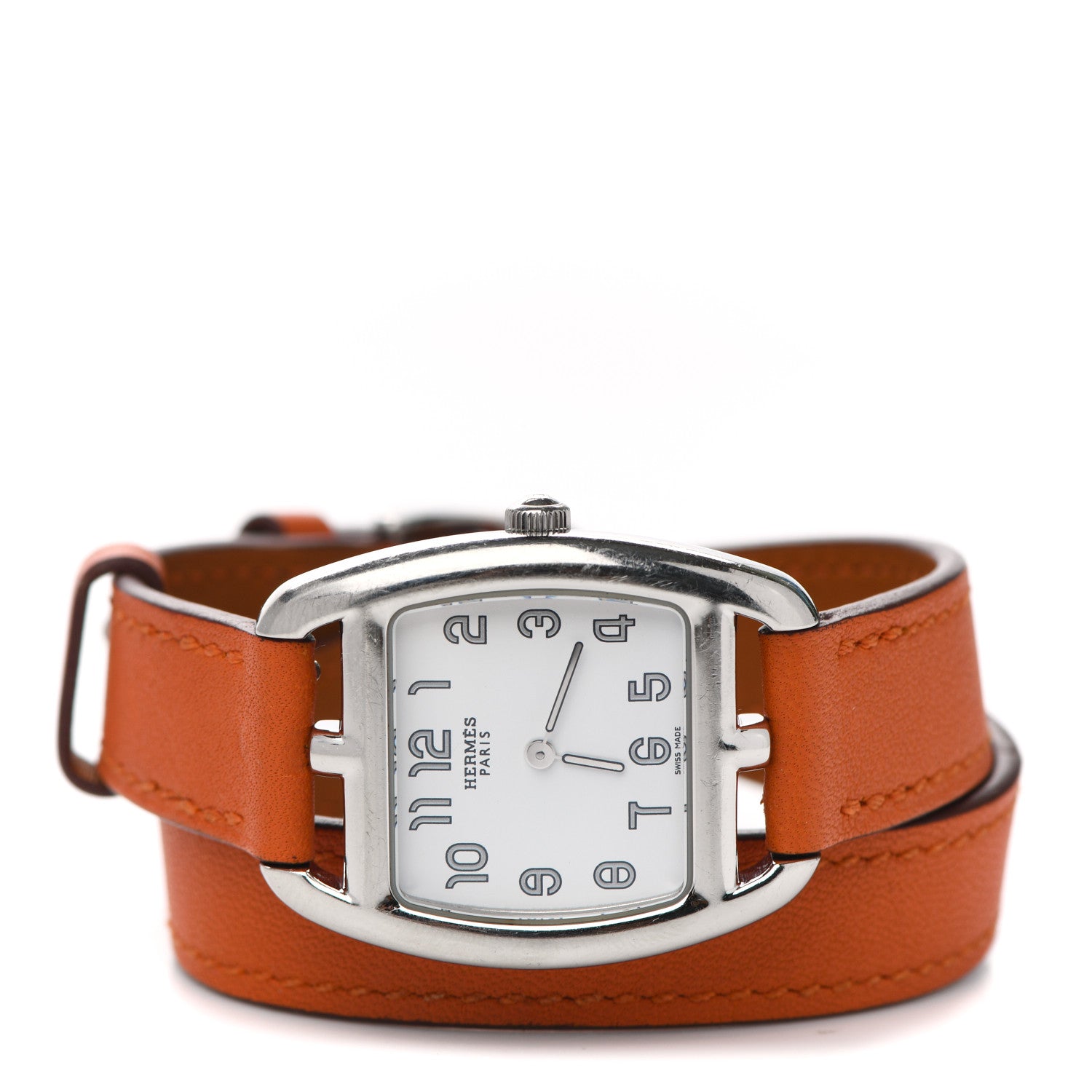 Hermes Stainless Steel Swift 26mm Cape Cod Tonneau Double Tour Quartz Watch Orange 2 of 4