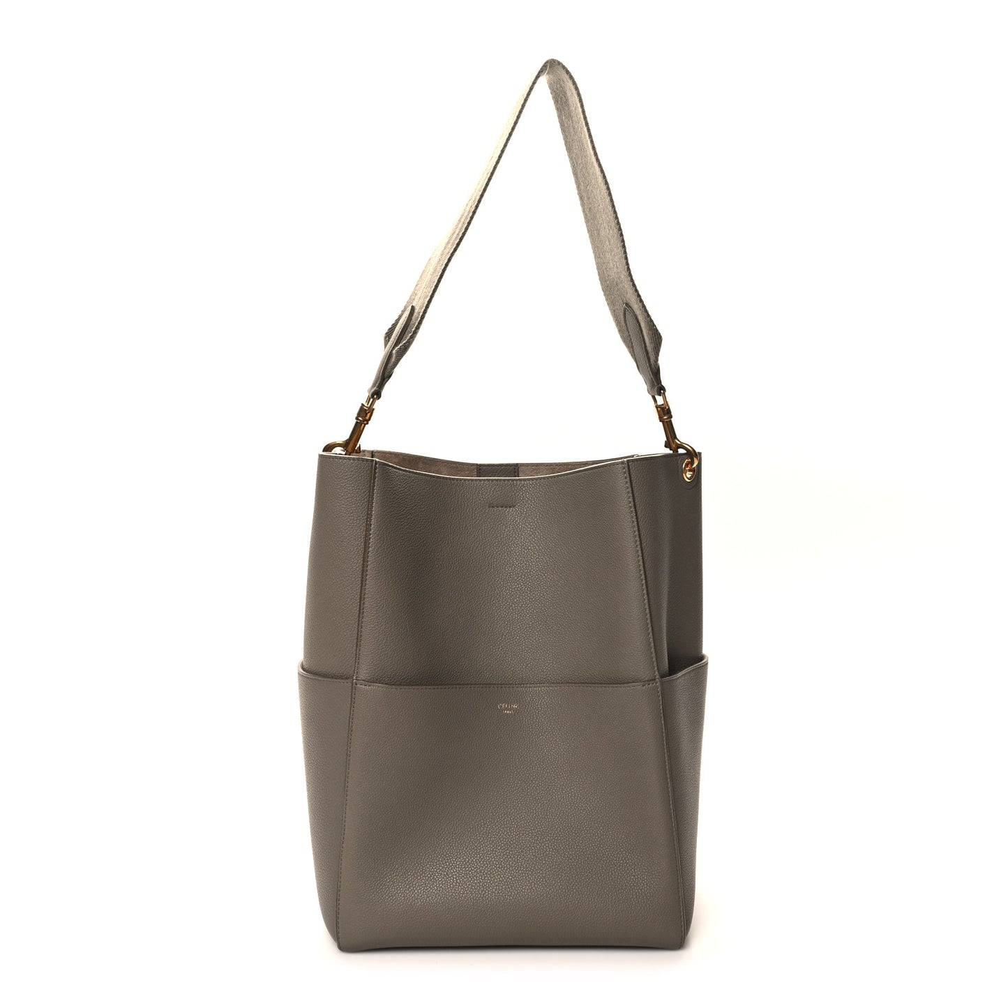 Soft Grained Calfskin Sangle Bucket Bag Taupe