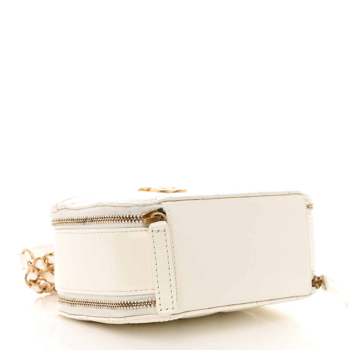 Crumpled Calfskin Quilted Mini Get Round Top Handle Vanity Case White
