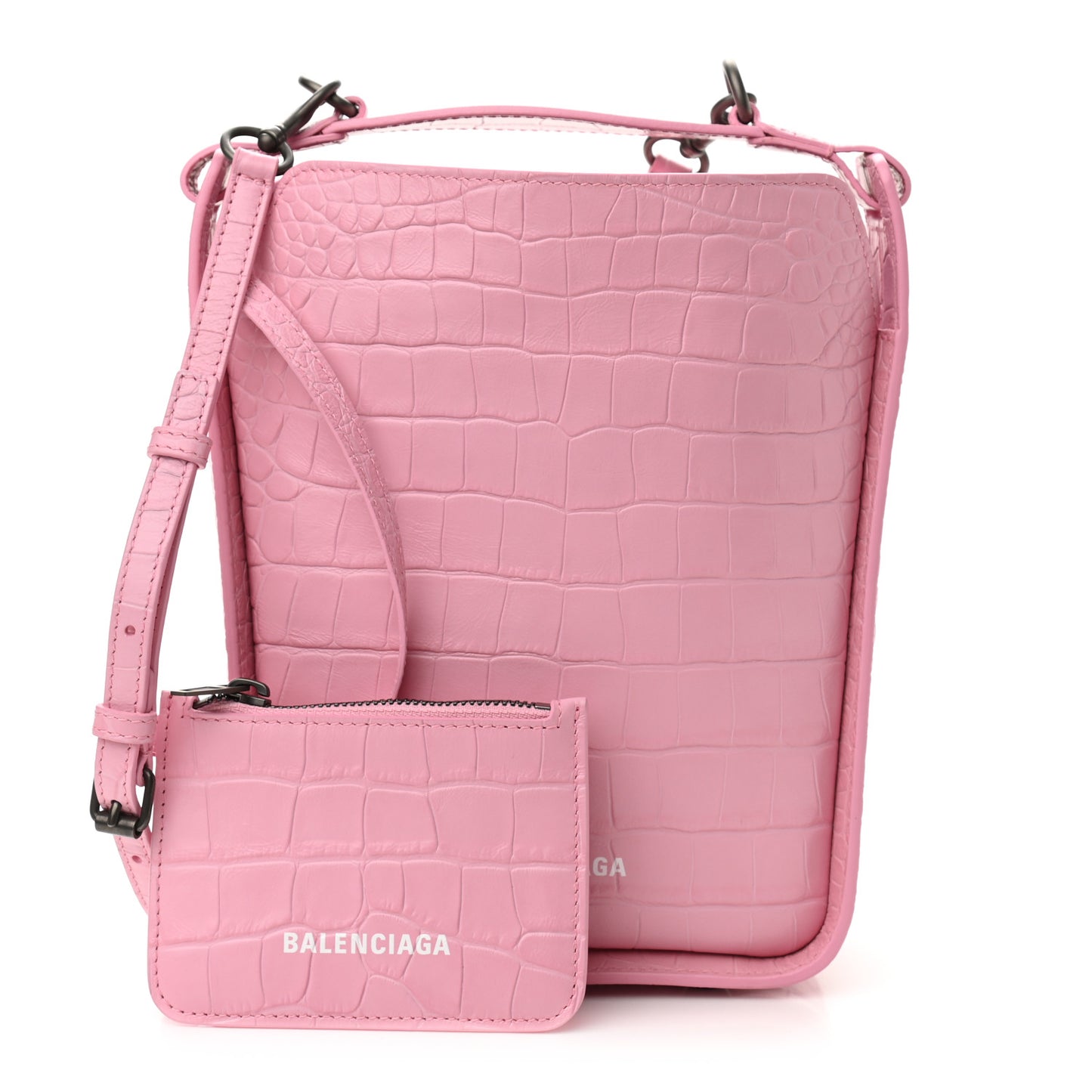 Calfskin Logo Crocodile Embossed XS Tool 2.0 North-South Tote Candy Pink White
