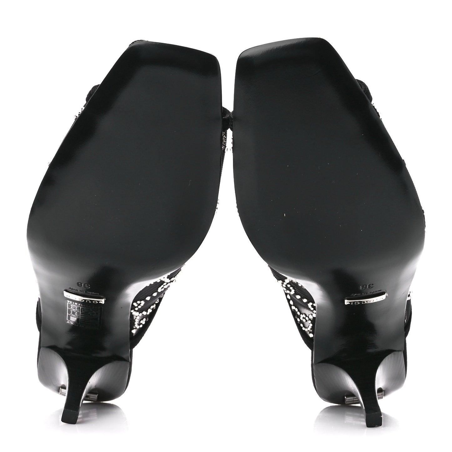 Tela Retino Kid Scamosciato Crystal GG Monogram Square G 95mm Slide Sandals 38 Black