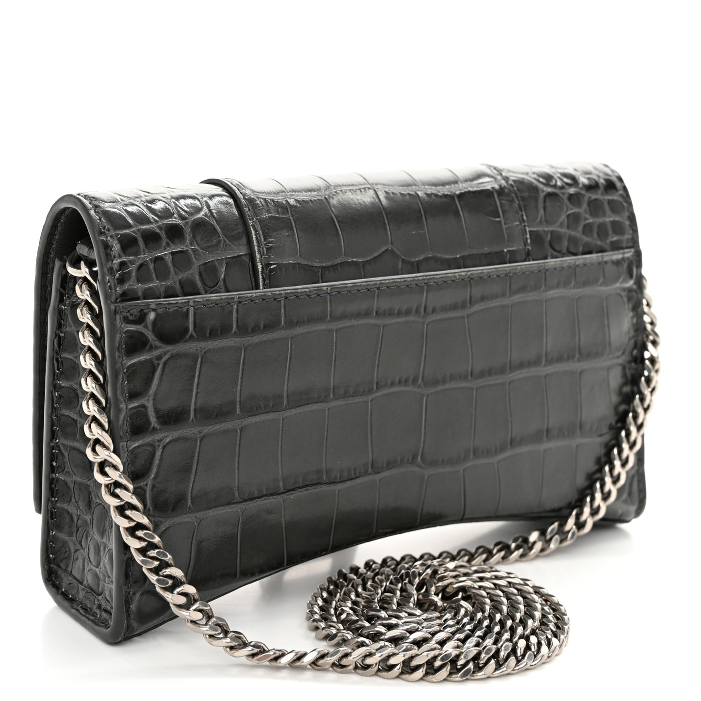Shiny Calfskin Crocodile Embossed Hourglass Chain Bag Gris