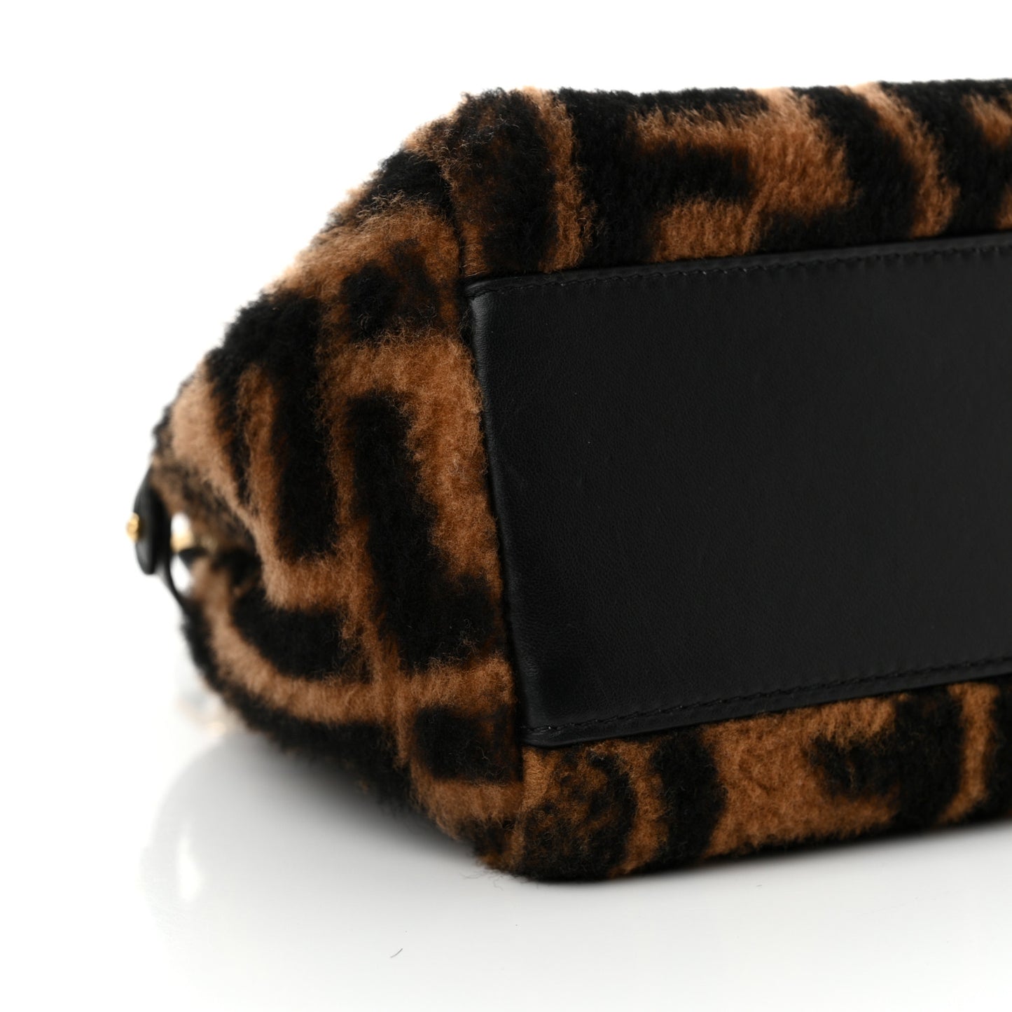 Shearling Nappa Macro FF 1974 Mini Peekaboo Iconic Satchel Tobacco Black