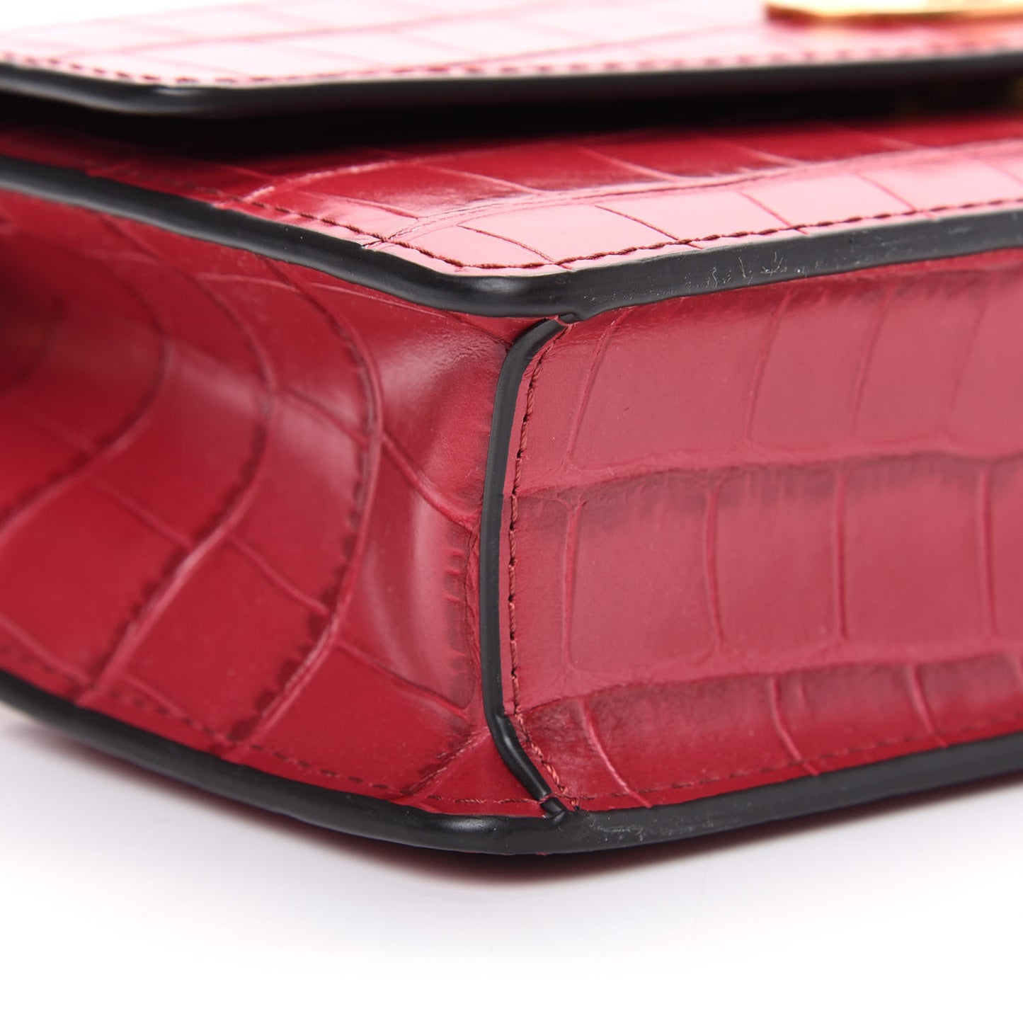 Crocodile Embossed Calfskin Small Darley Red Berry