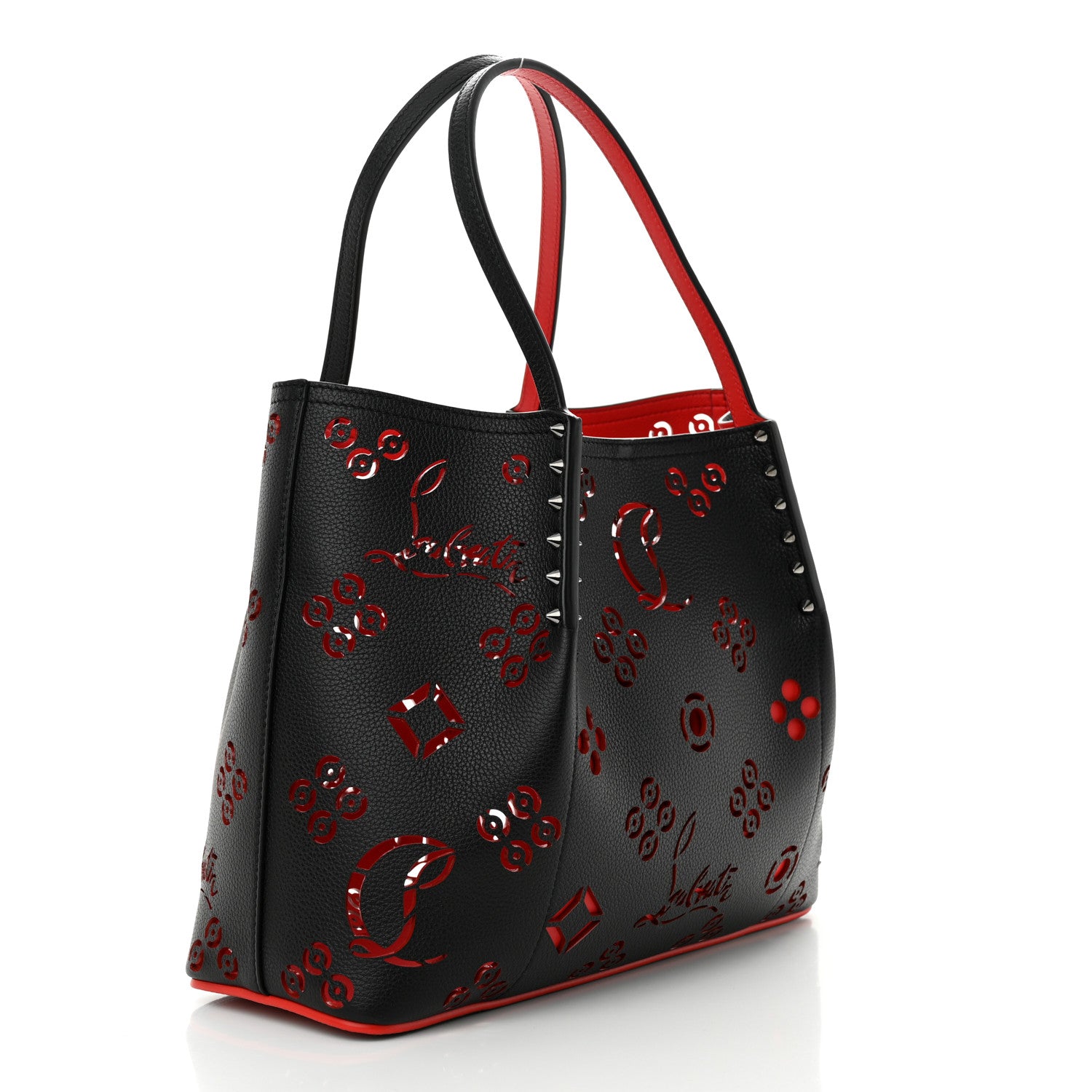 Christian Louboutin Calfskin Loubinthesky Perforated Cabarock Spikes Tote Black 3 of 10
