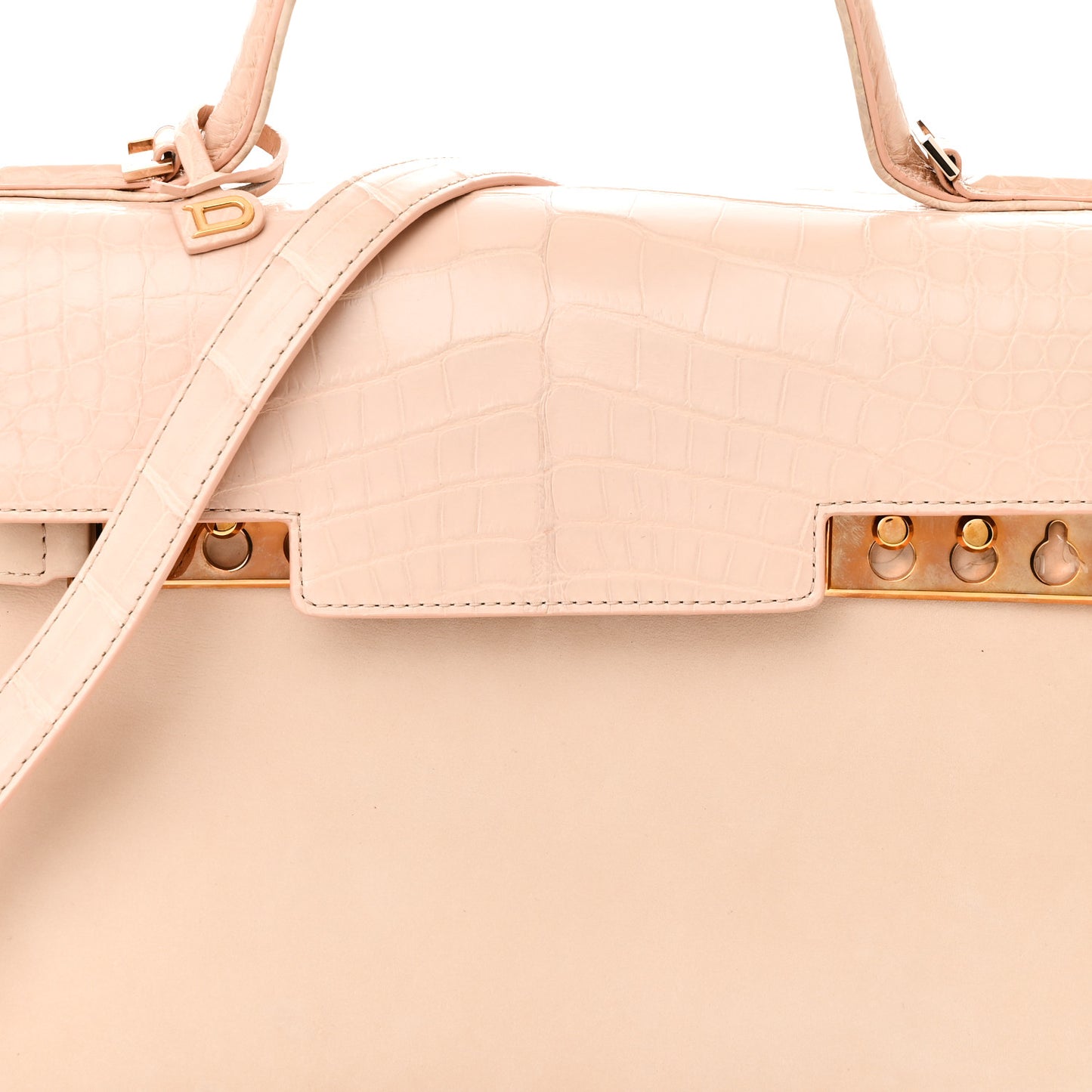 Suede Crocodile MM Tempete Satchel Light Pink