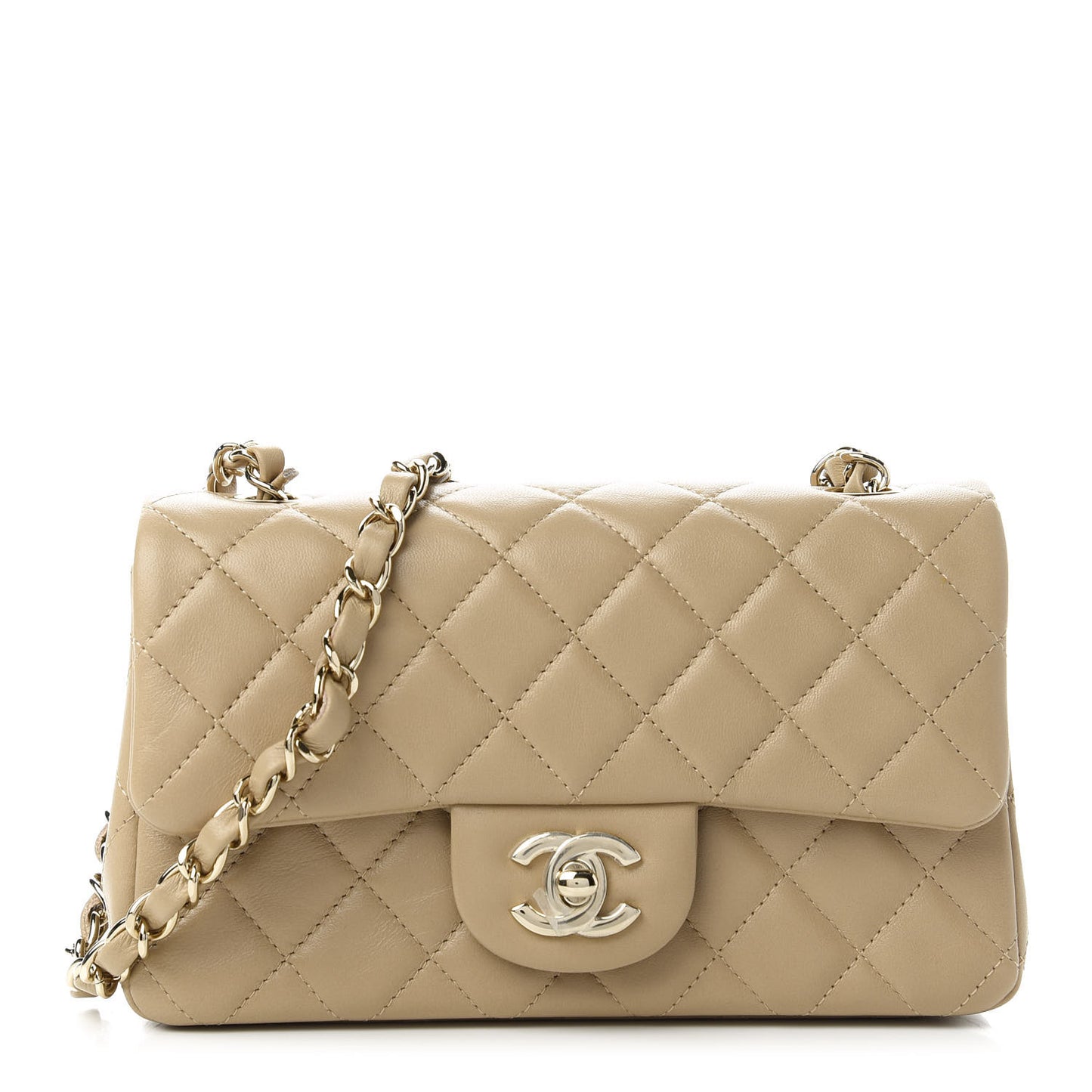 Lambskin Quilted Mini Rectangular Flap Dark Beige