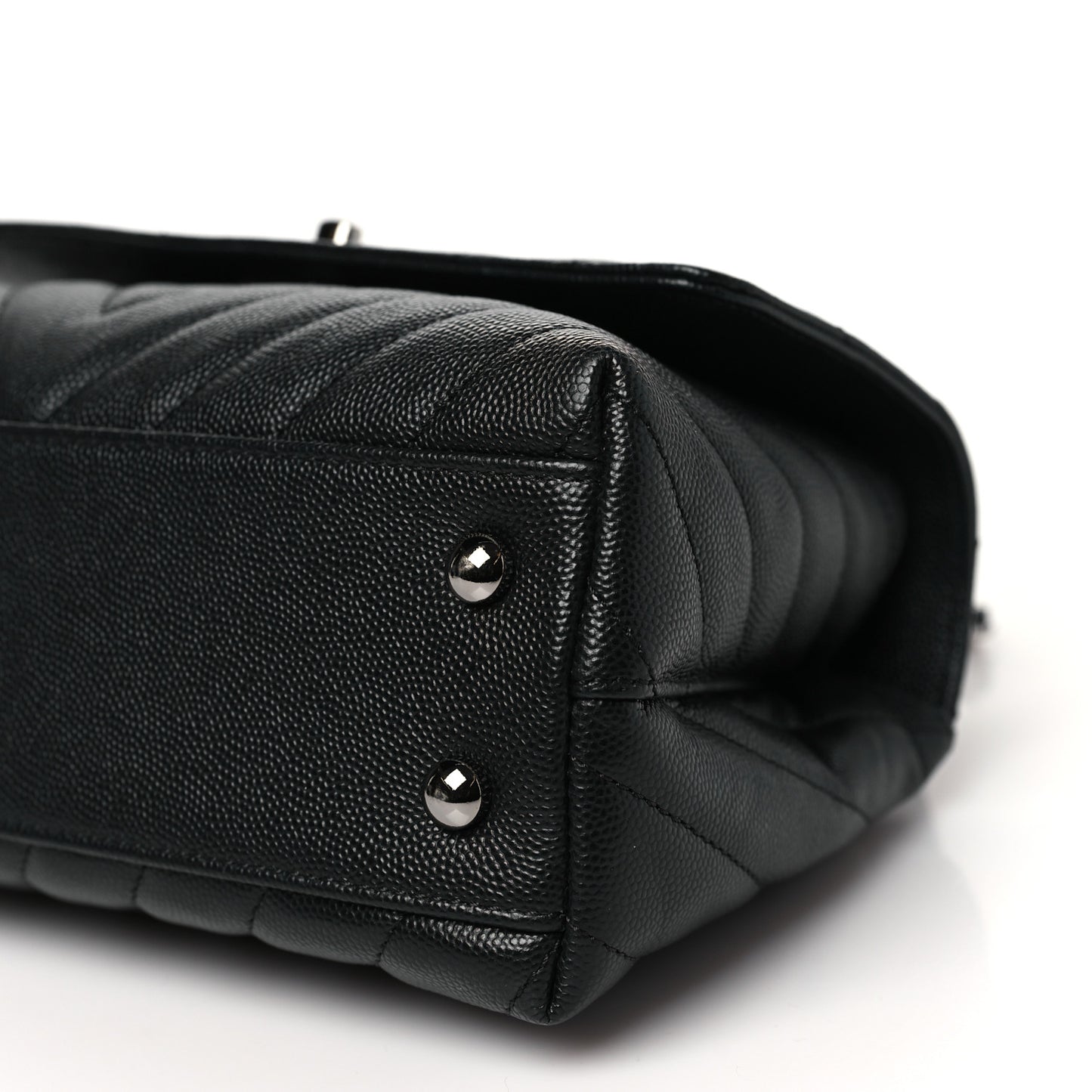 Caviar Chevron Quilted Mini Coco Handle Flap Black