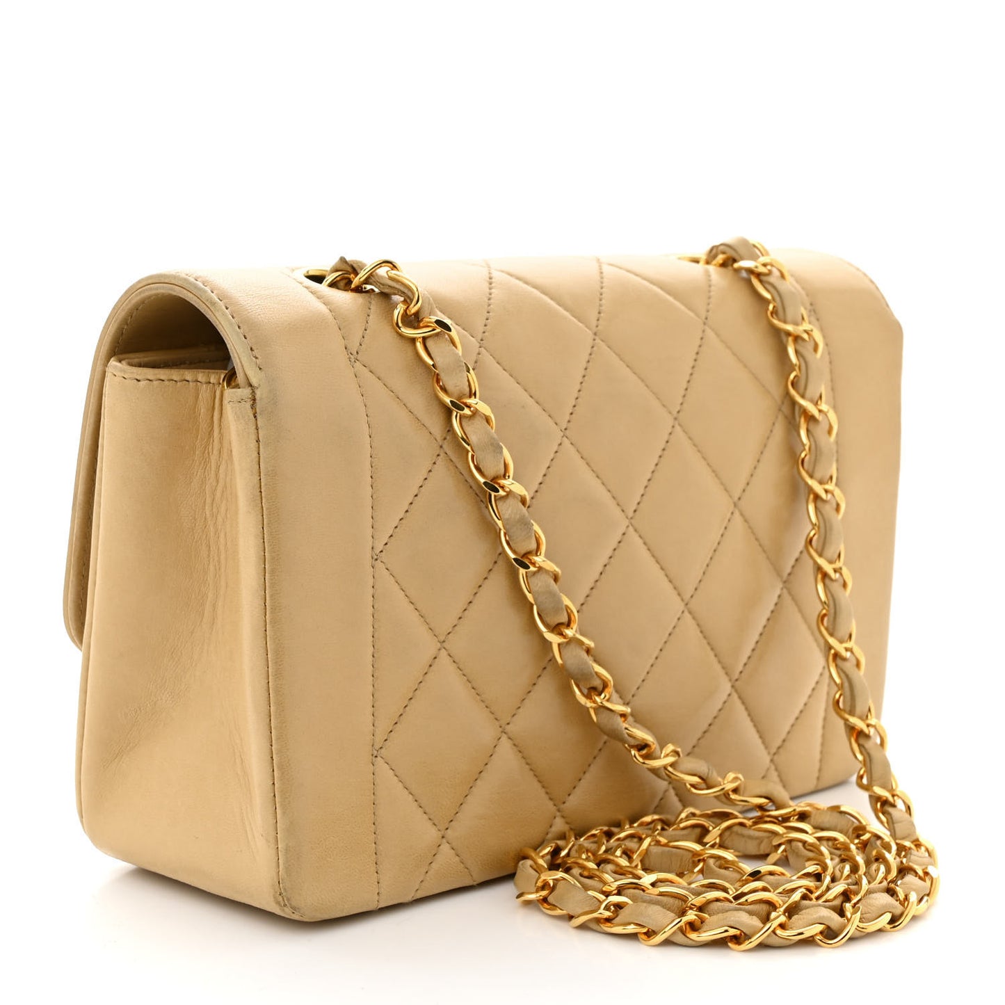 Lambskin Quilted Small Single Flap Beige