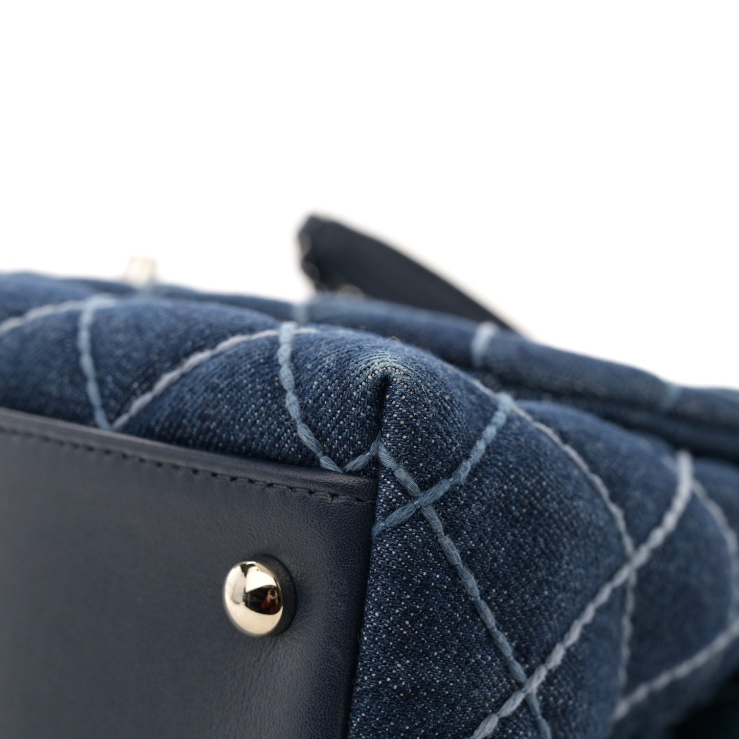 Denim Quilted Small Coco Handle Flap Blue
