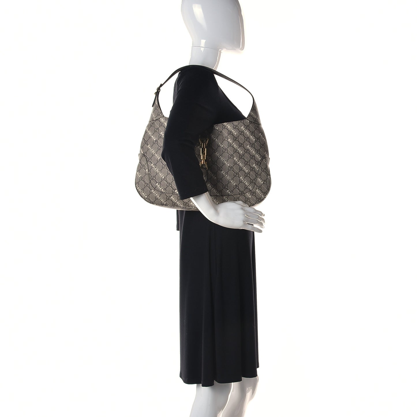 X BALENCIAGA GG Supreme Monogram Logo Print Medium Jackie 1961 Hobo Beige Ebony