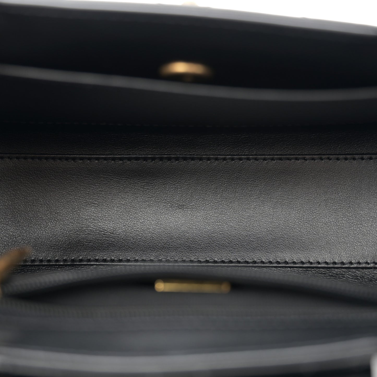Shiny Aged Calfskin Quilted Nano Kelly Shopper Black