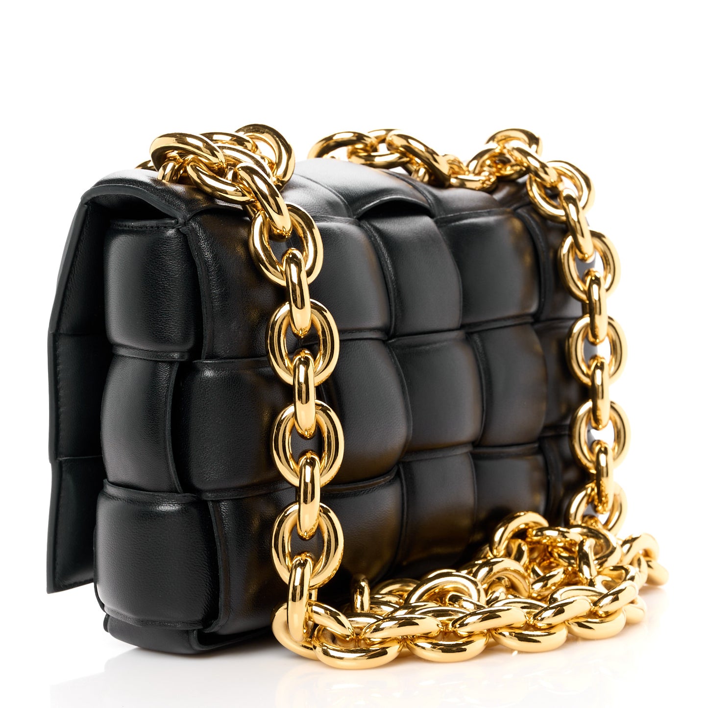 Lambskin Maxi Intreccio Padded Chain Cassette Crossbody Bag Black