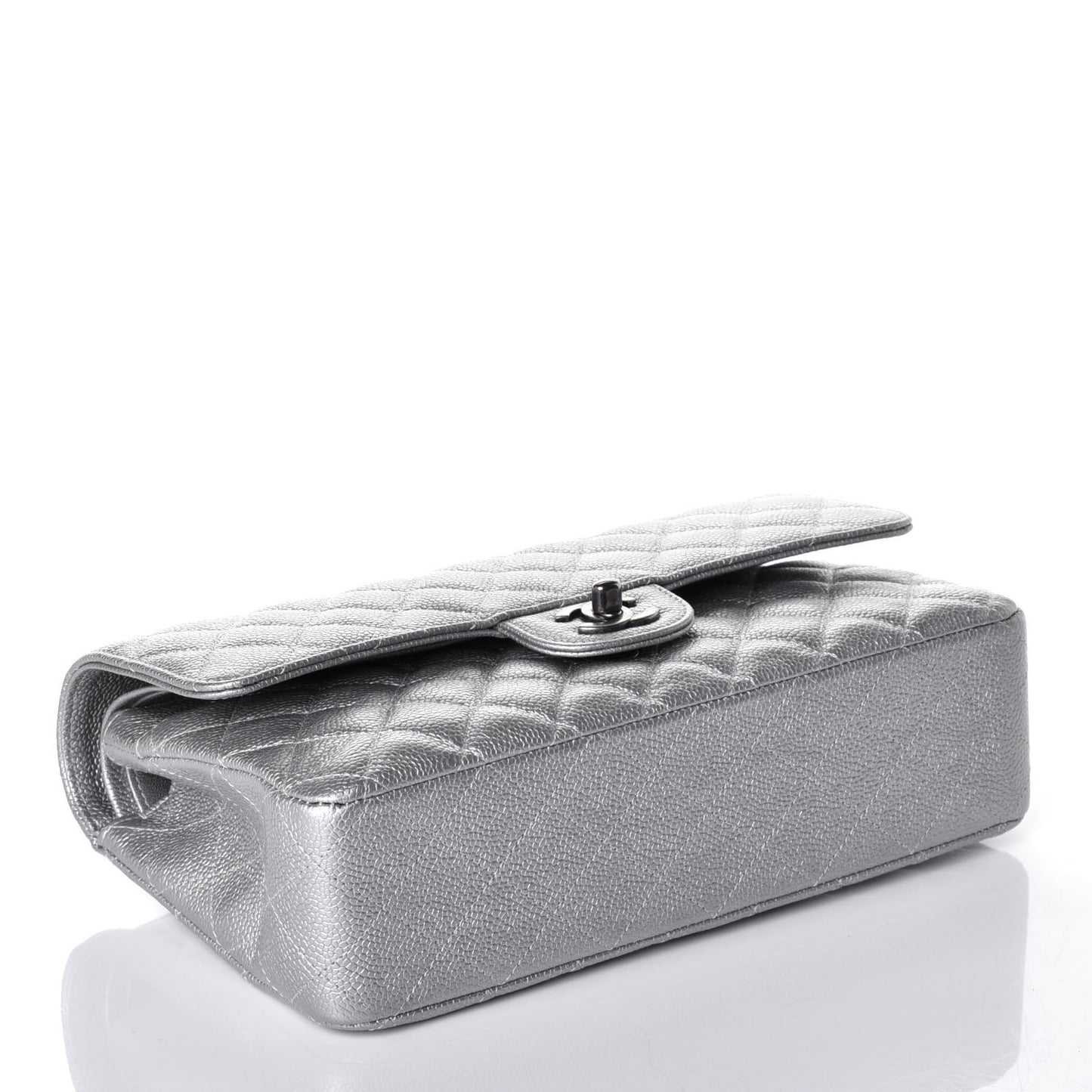 Metallic Caviar Quilted Medium Double Flap Silver