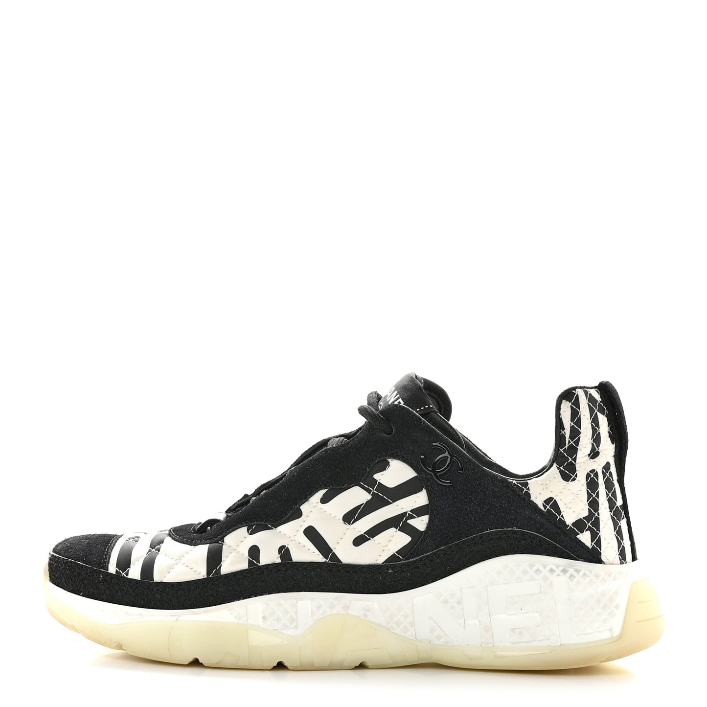 Nylon Suede Calfskin Printed Sneakers 38 White Black