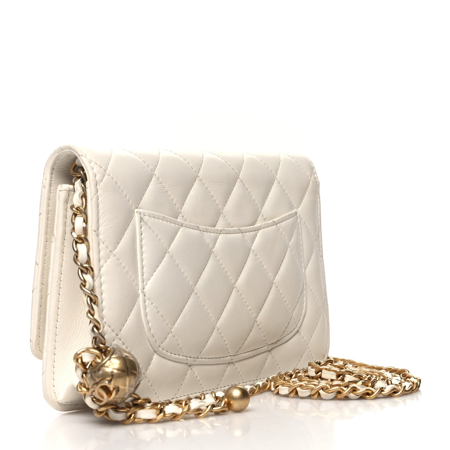 Lambskin Quilted CC Pearl Crush Wallet on Chain WOC White