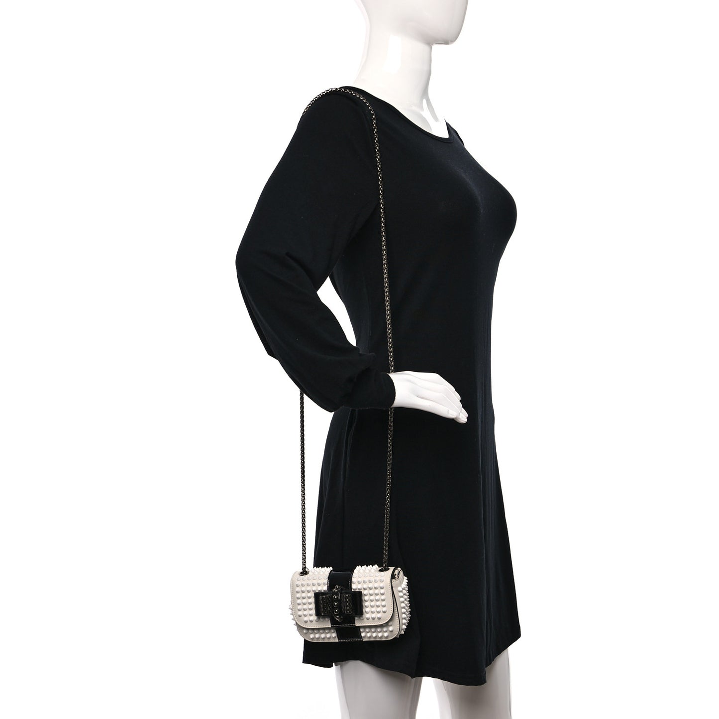 Calfskin Spikes Sweety Charity Shoulder Bag White Black