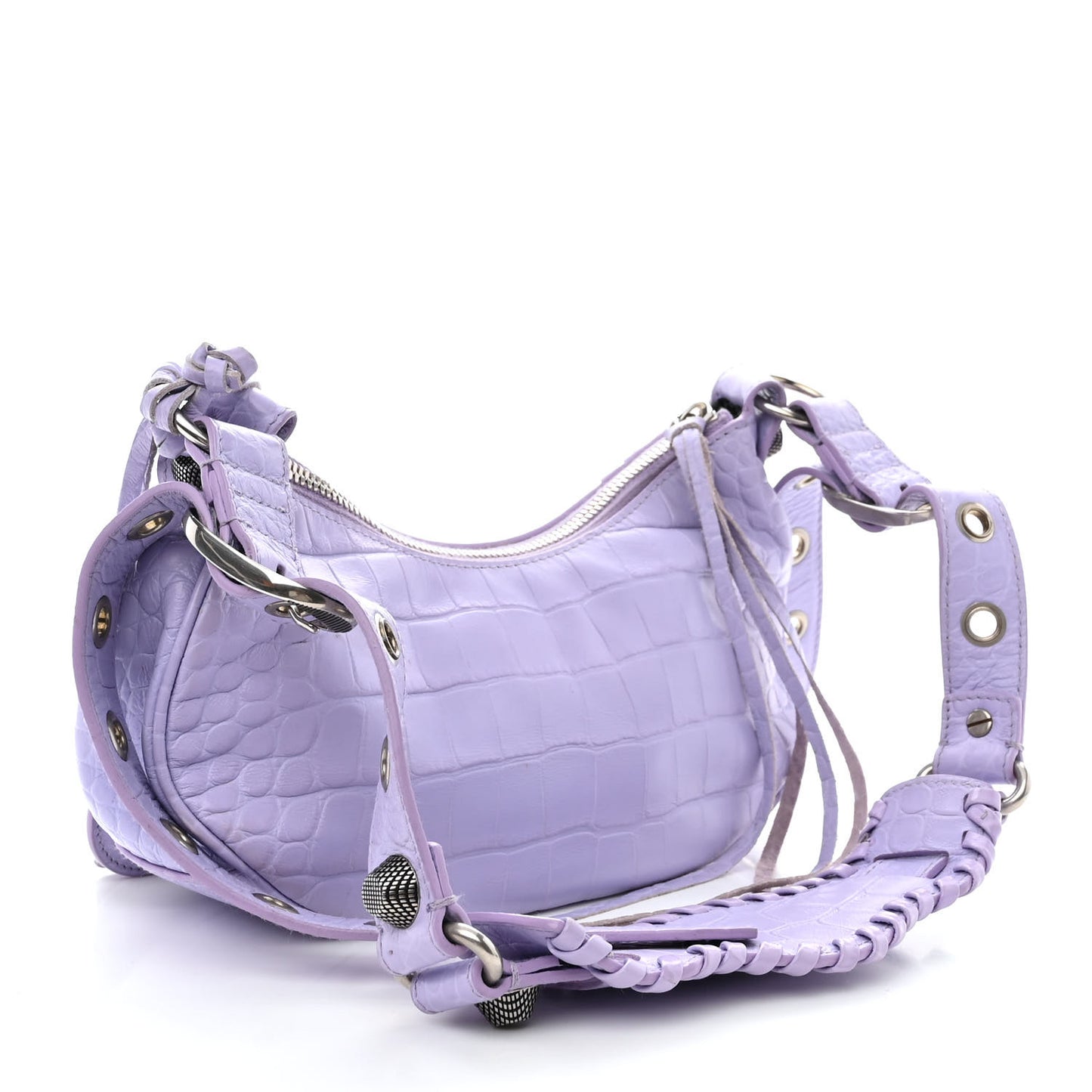 Extra Supple Calfskin Crocodile Embossed Le Cagole Shoulder Bag XS Lilac