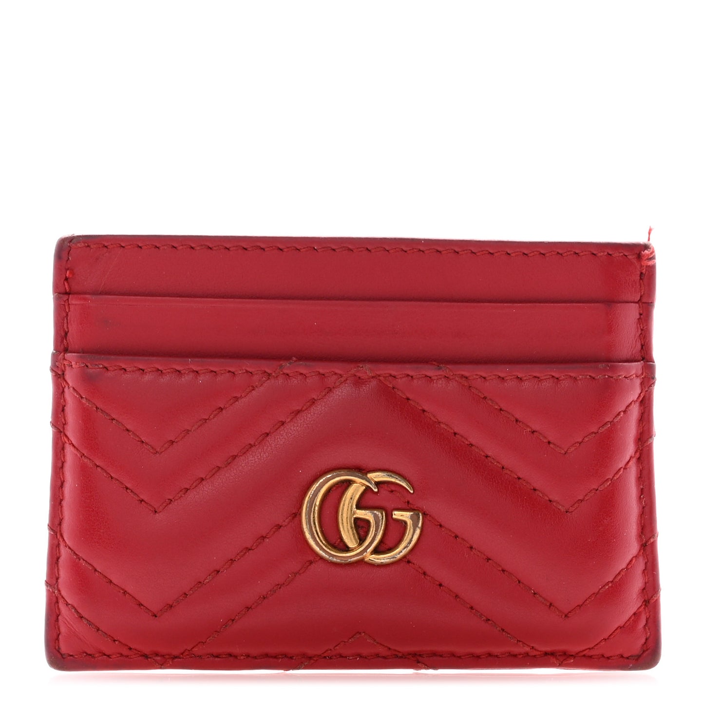 Calfskin Matelasse GG Marmont Card Holder Hibiscus Red