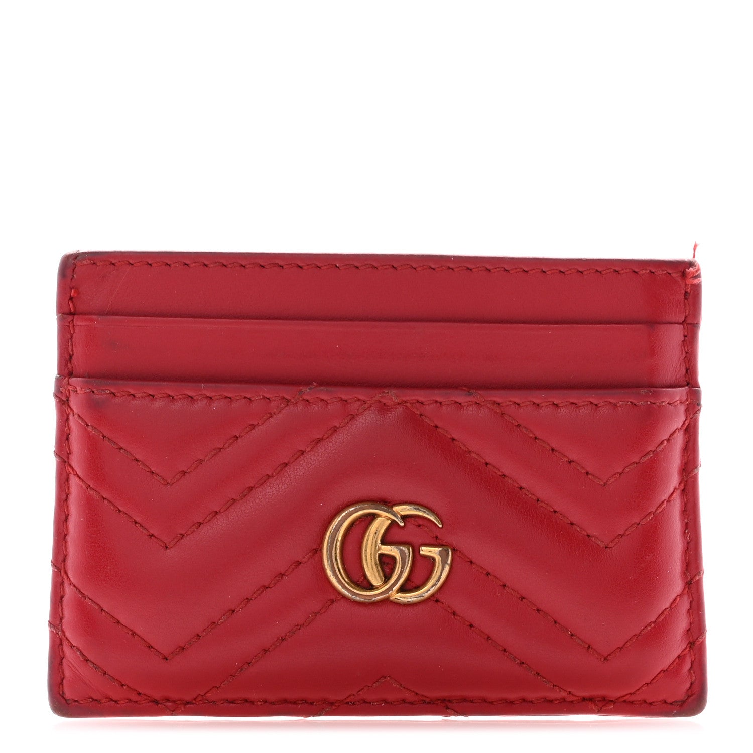 Gucci Calfskin Matelasse GG Marmont Card Holder Hibiscus Red 1 of 18