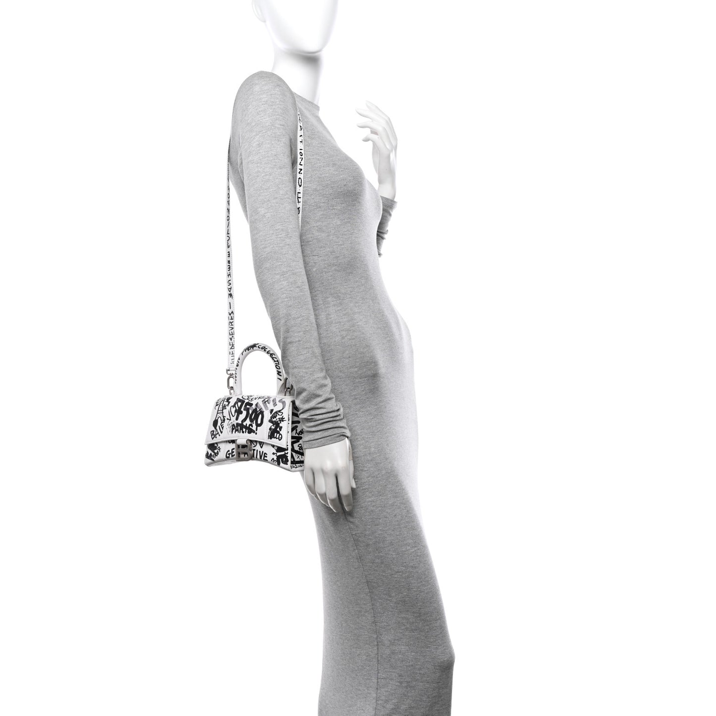 Smooth Calfskin Graffiti Hourglass Top Handle Bag XS White Black