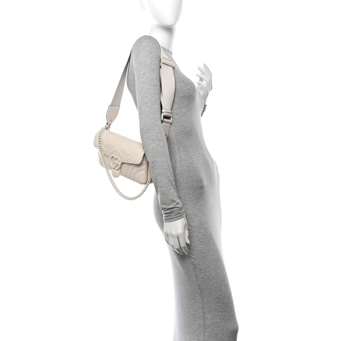 Calfskin Matelasse Monochrome GG Marmont Crossbody Shoulder Bag White