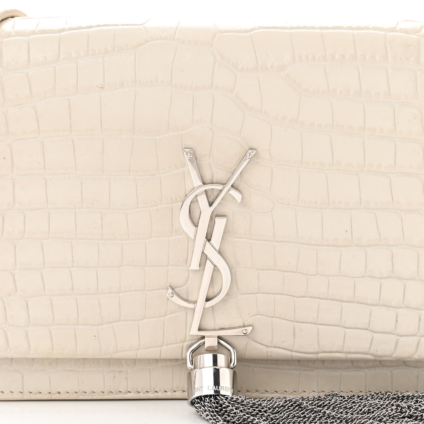 Calfskin Crocodile Embossed Kate Monogram Tassel Chain Wallet Crema Soft