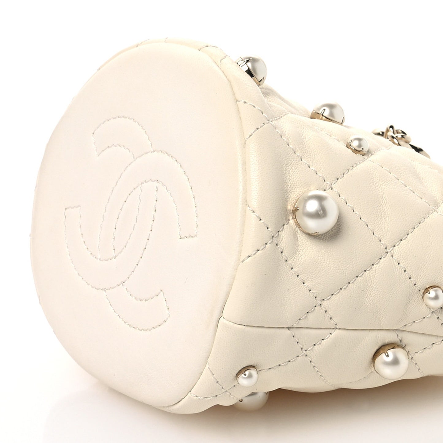 Lambskin Quilted Pearl Mini About Pearls Drawstring Bag White