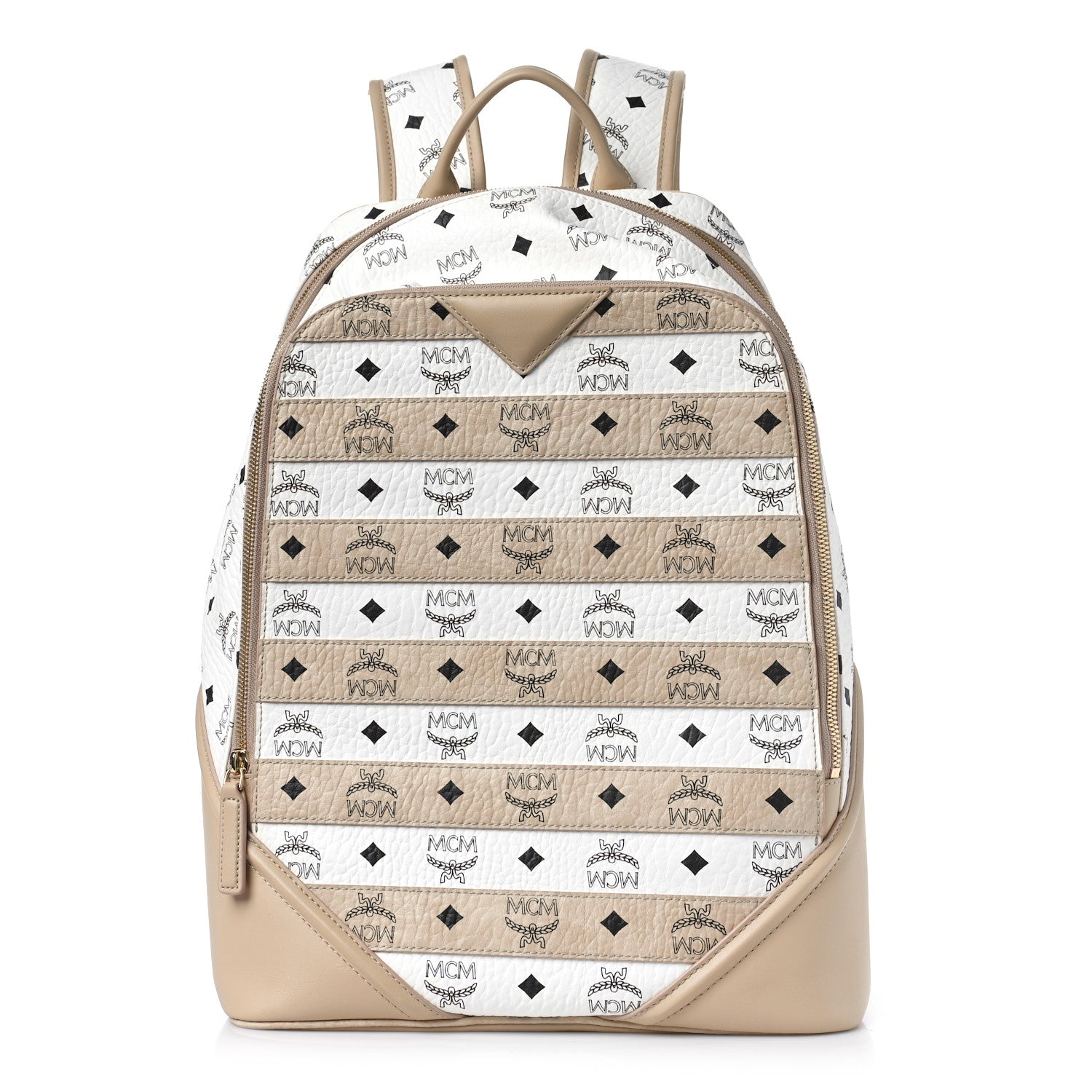 MCM Metallic Visetos Spot MD Backpack Beige White 1 of 9