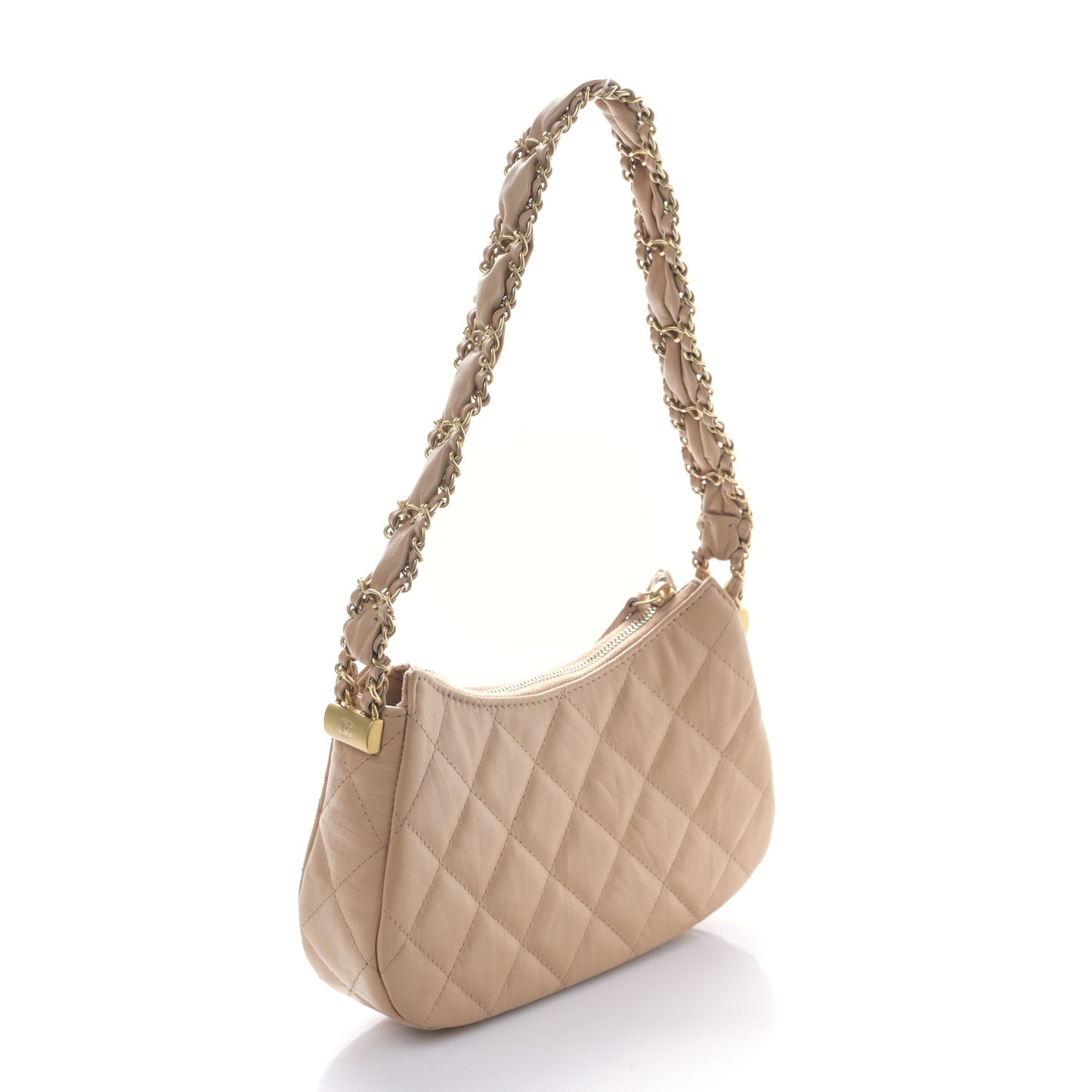 Aged Calfskin Quilted Small Chanel 19 Hobo Beige