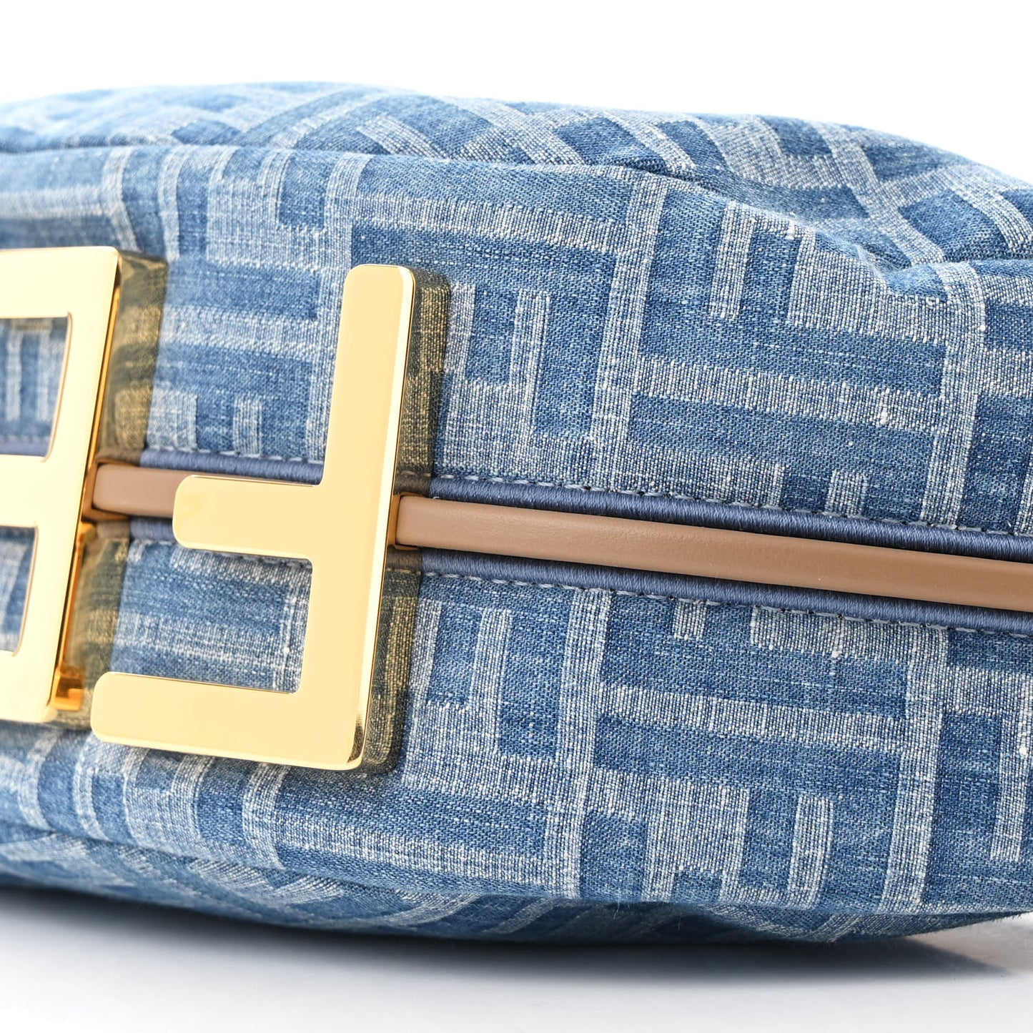 Denim Vitello Grace Mirror Logo Small Fendigraphy Hobo Bag Denim Sand