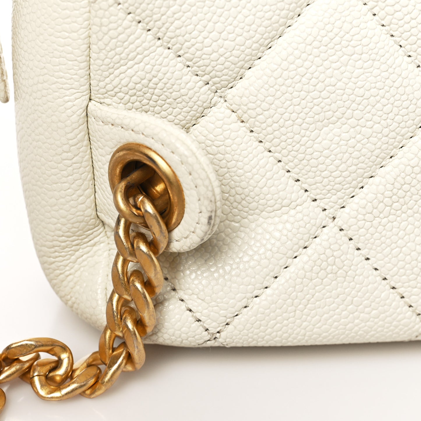 Shiny Caviar Quilted Chain Melody Backpack White
