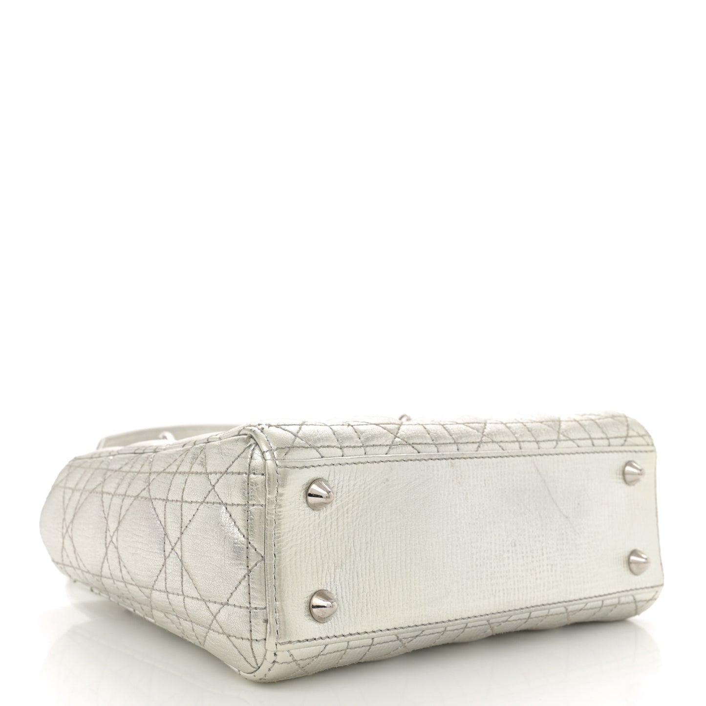 Metallic Grained Calfskin Cannage Small Lucky Badges My Lady Dior Silver