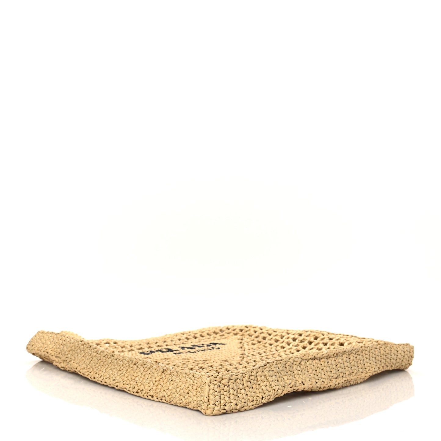 Yarn Raffia Effect Crochet Logo Embroidered Tote Bag Naturale