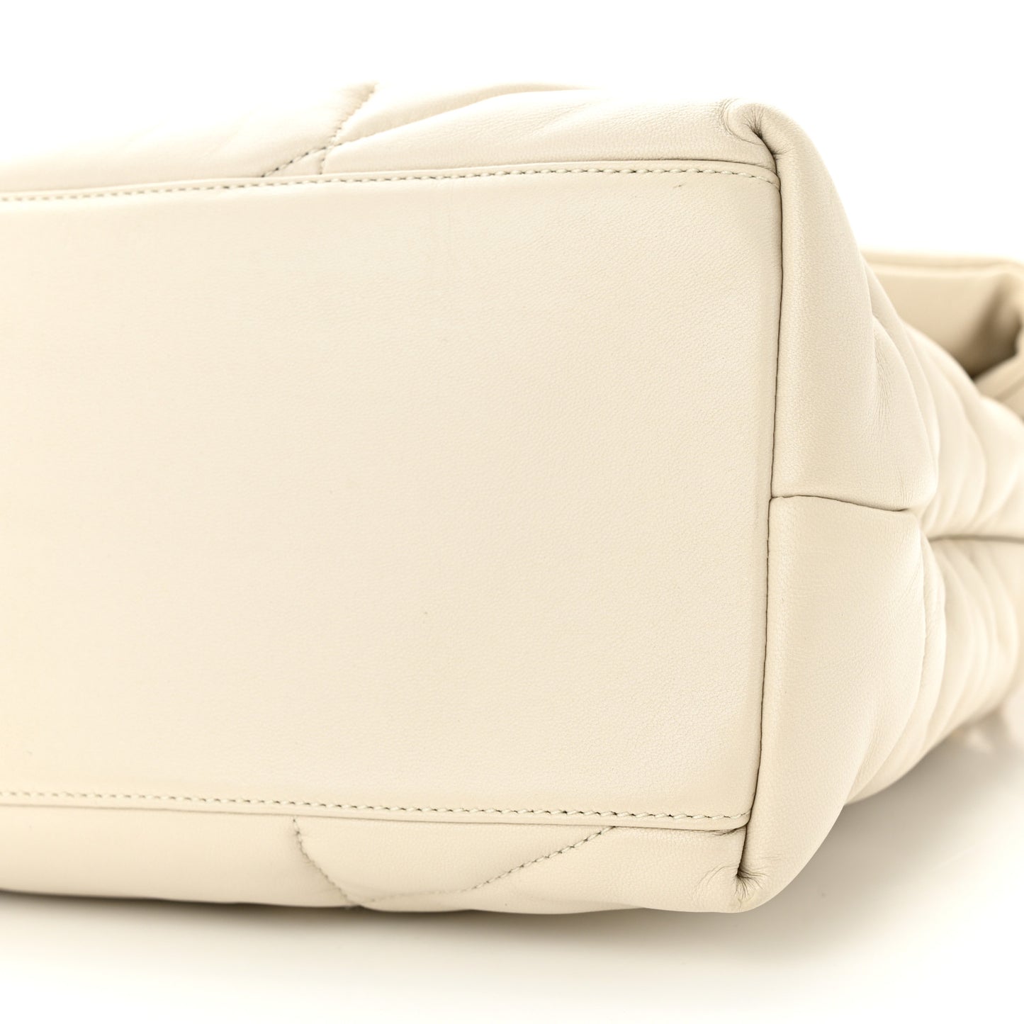 SAINT LAURENT Lambskin Quilted Medium Loulou Puffer Monogram Chain Satchel Crema Soft