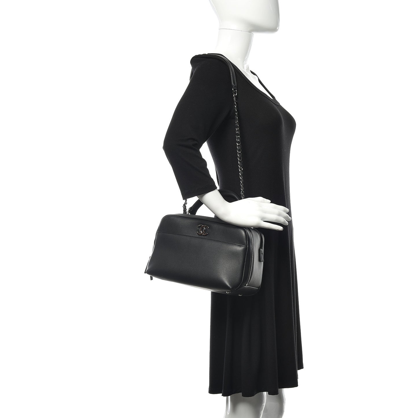 Calfskin Small Trendy CC Bowling Bag Black