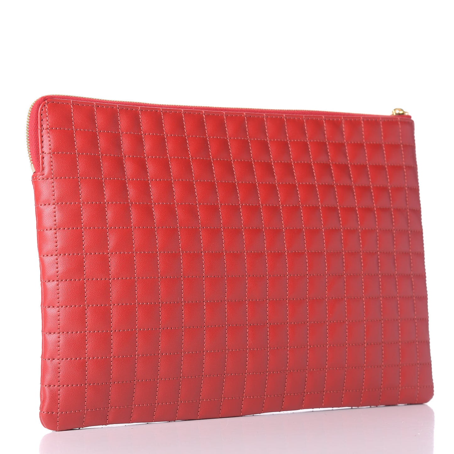 Calfskin Quilted C Charm Pouch Red