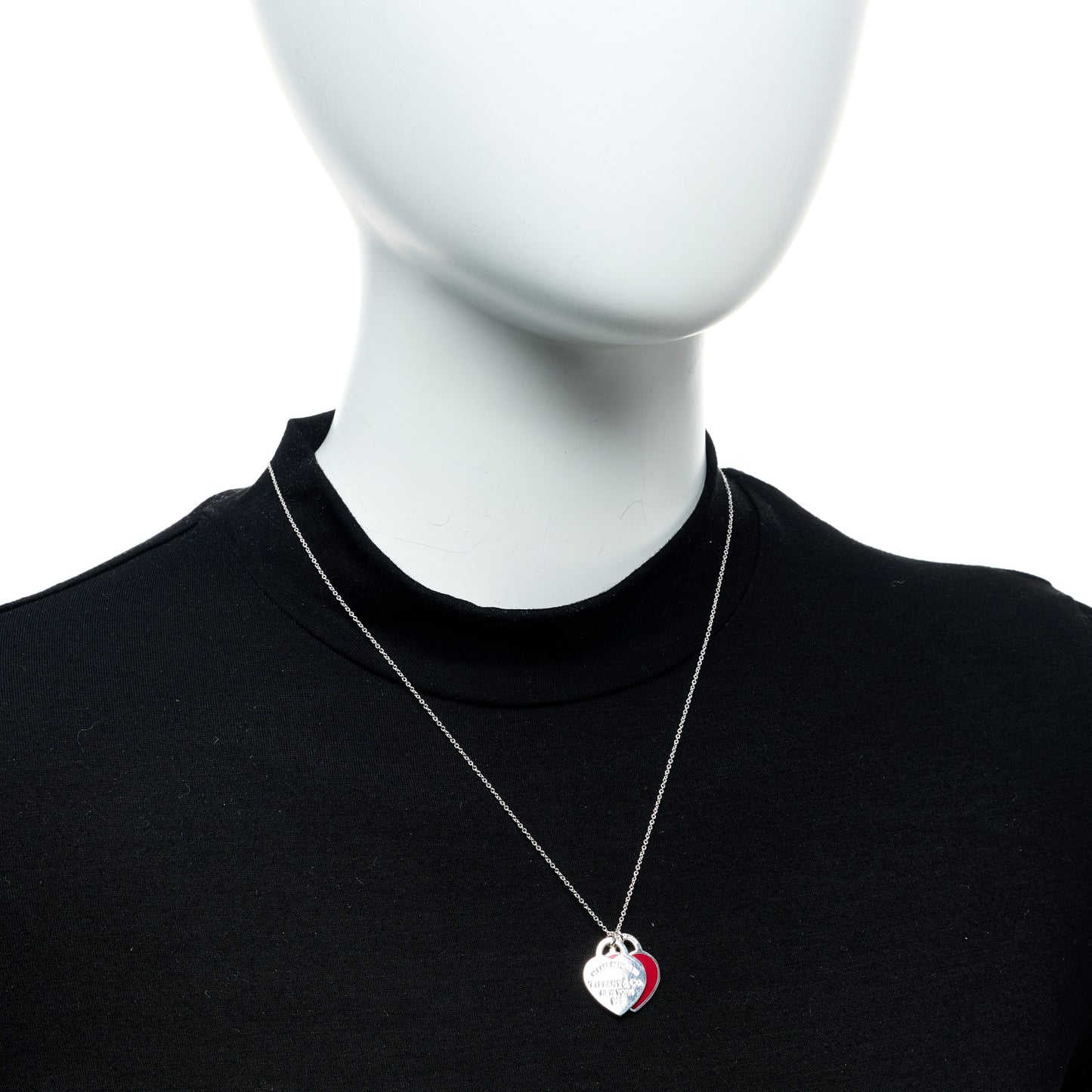 Sterling Silver Enamel Return to Tiffany Double Heart Tag Pendant Necklace Red