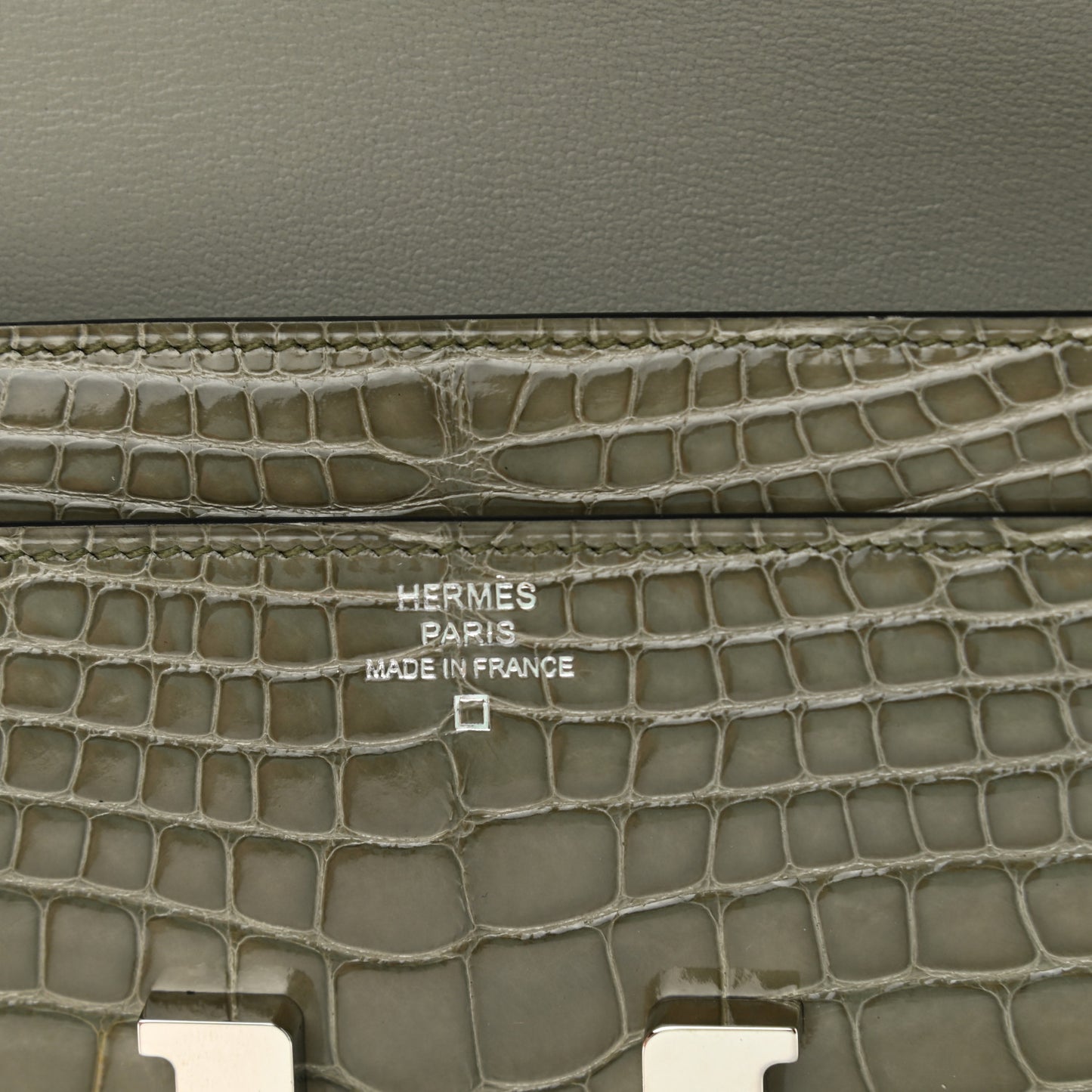Shiny Alligator Constance Long Wallet Gris Tourterelle