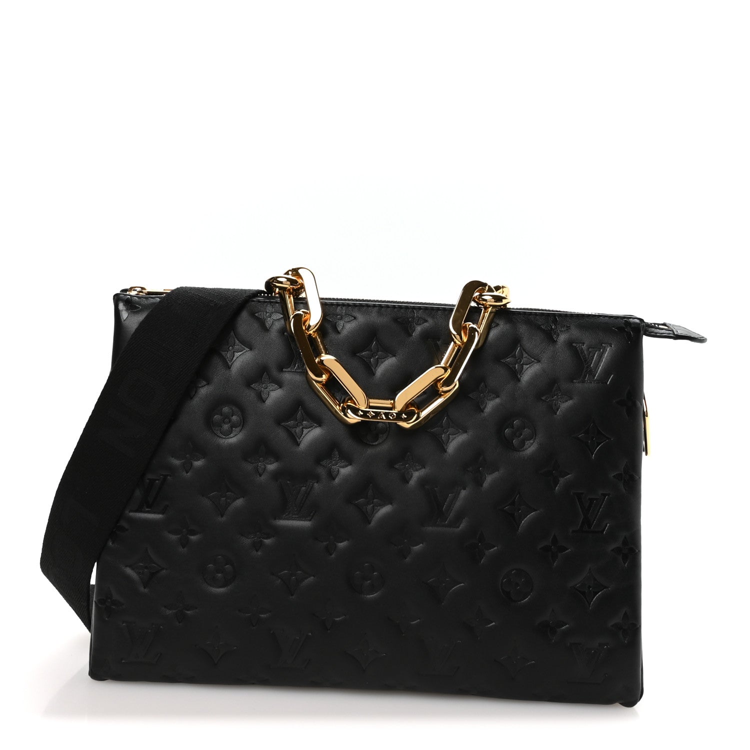 Louis Vuitton Lambskin Embossed Monogram Coussin MM Black 1851269