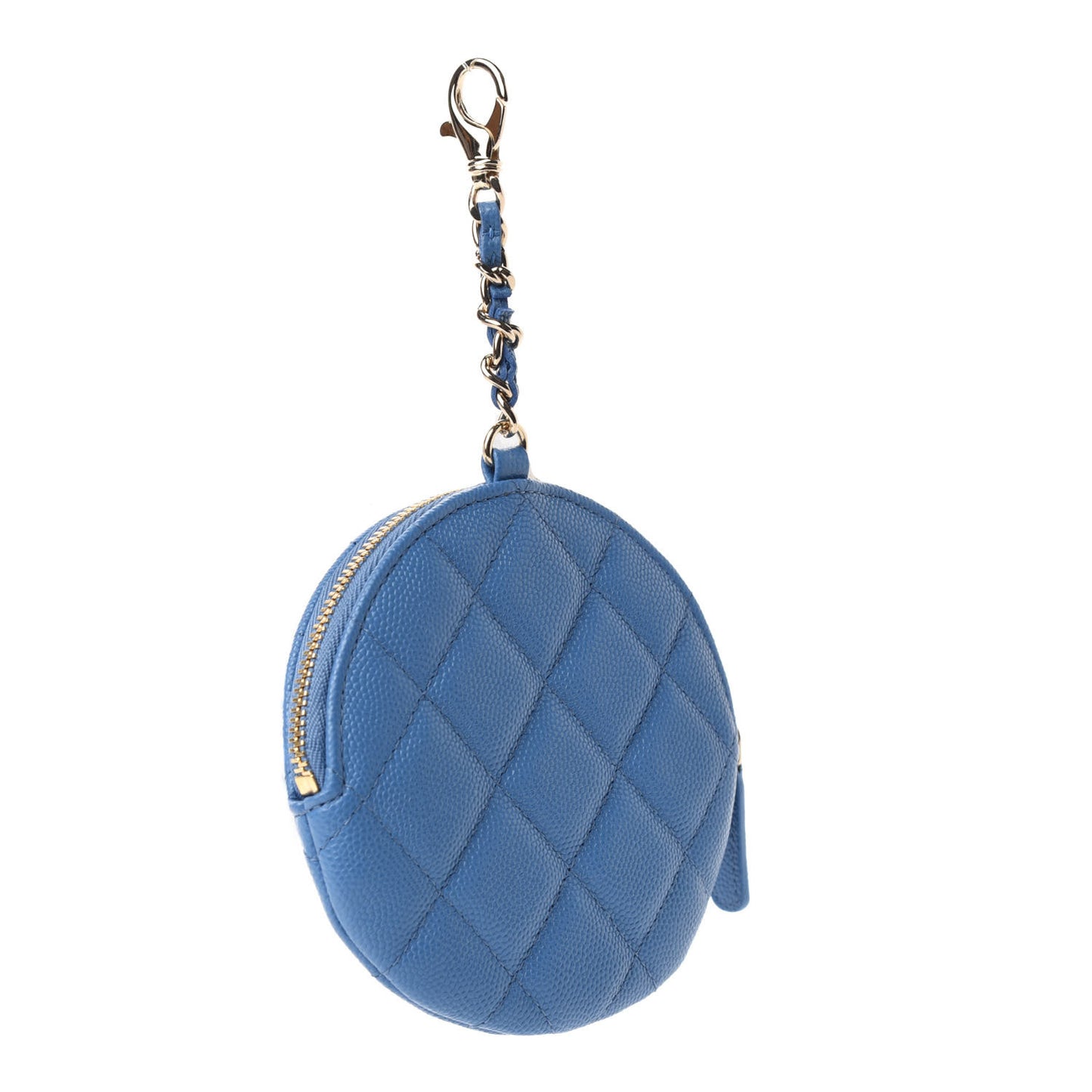 Caviar Quilted Round Clip On Coin Purse Blue