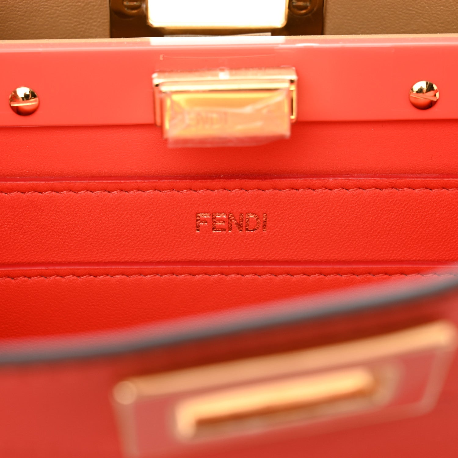 Fendi Vitello Seta Nappa Plexiglass Bi-Color Small Peekaboo I SEE U Satchel Miele Scuro Tulipano 8 of 11
