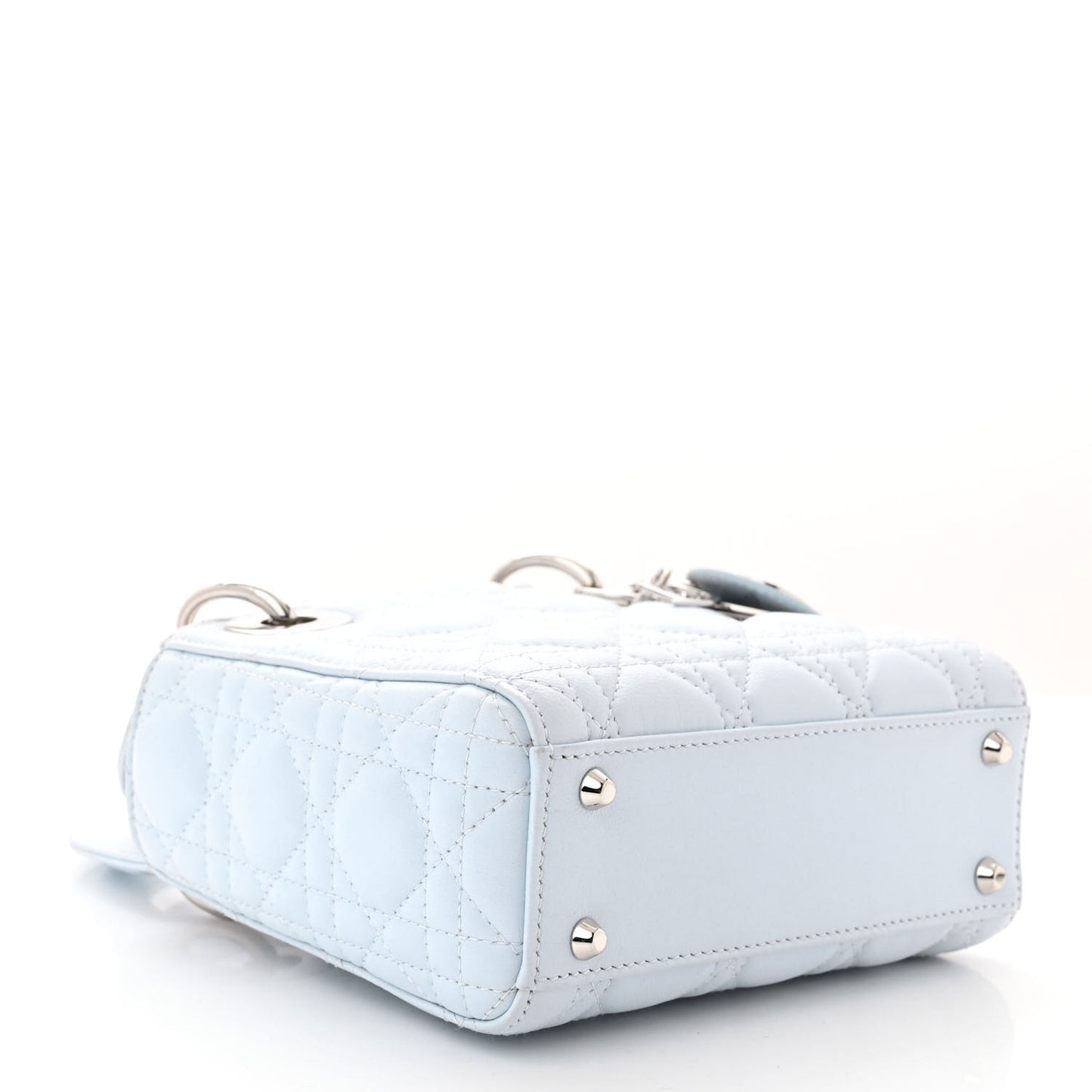 Lambskin Cannage Mini Lady Dior Crystal Strap Light Blue