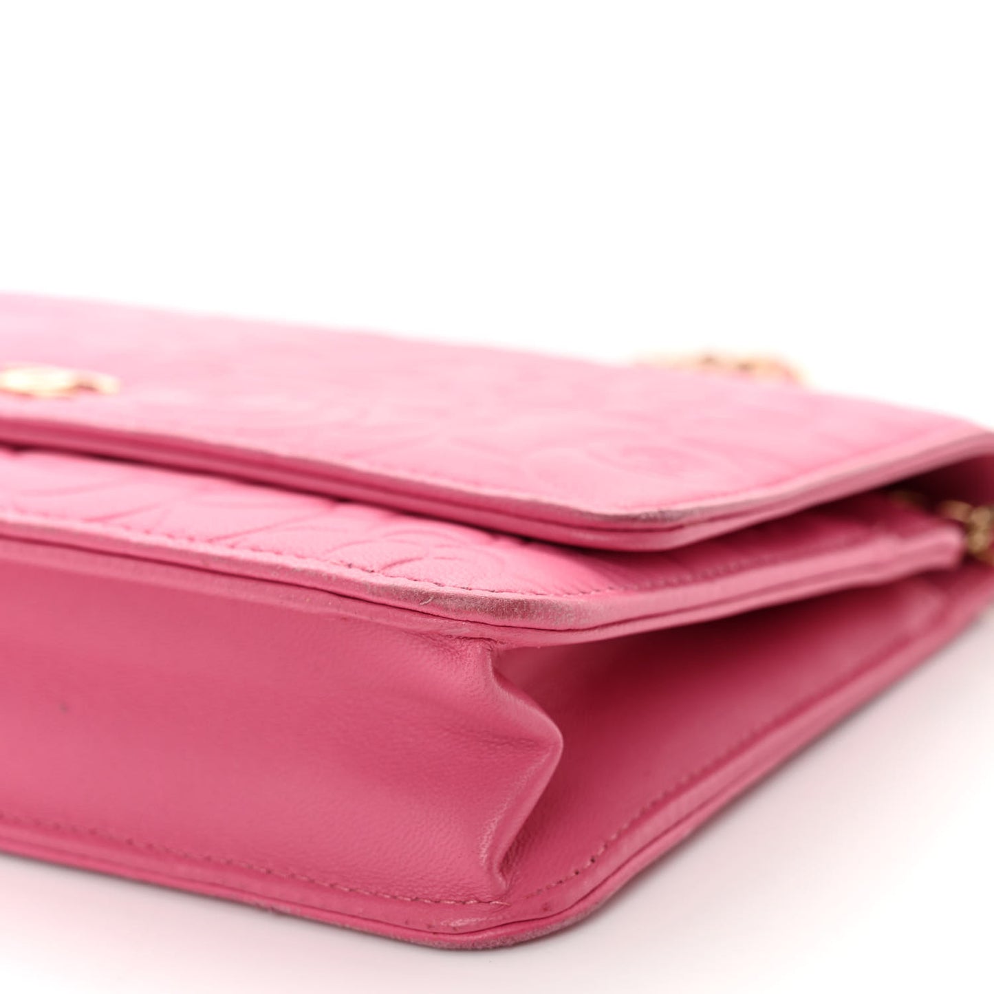 Lambskin Camellia Embossed Wallet on Chain WOC Pink