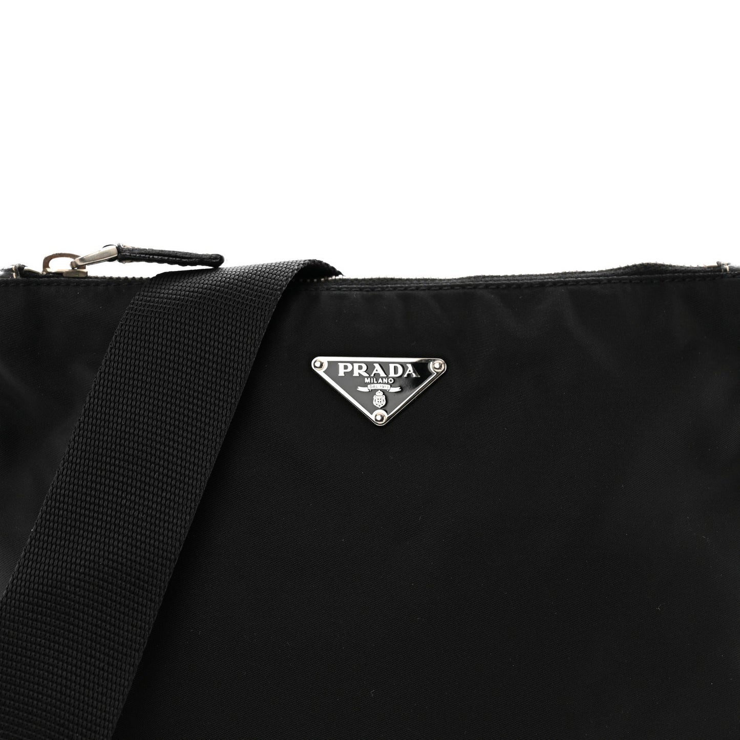 Tessuto Nylon Calfskin Flat Messenger Bag Black