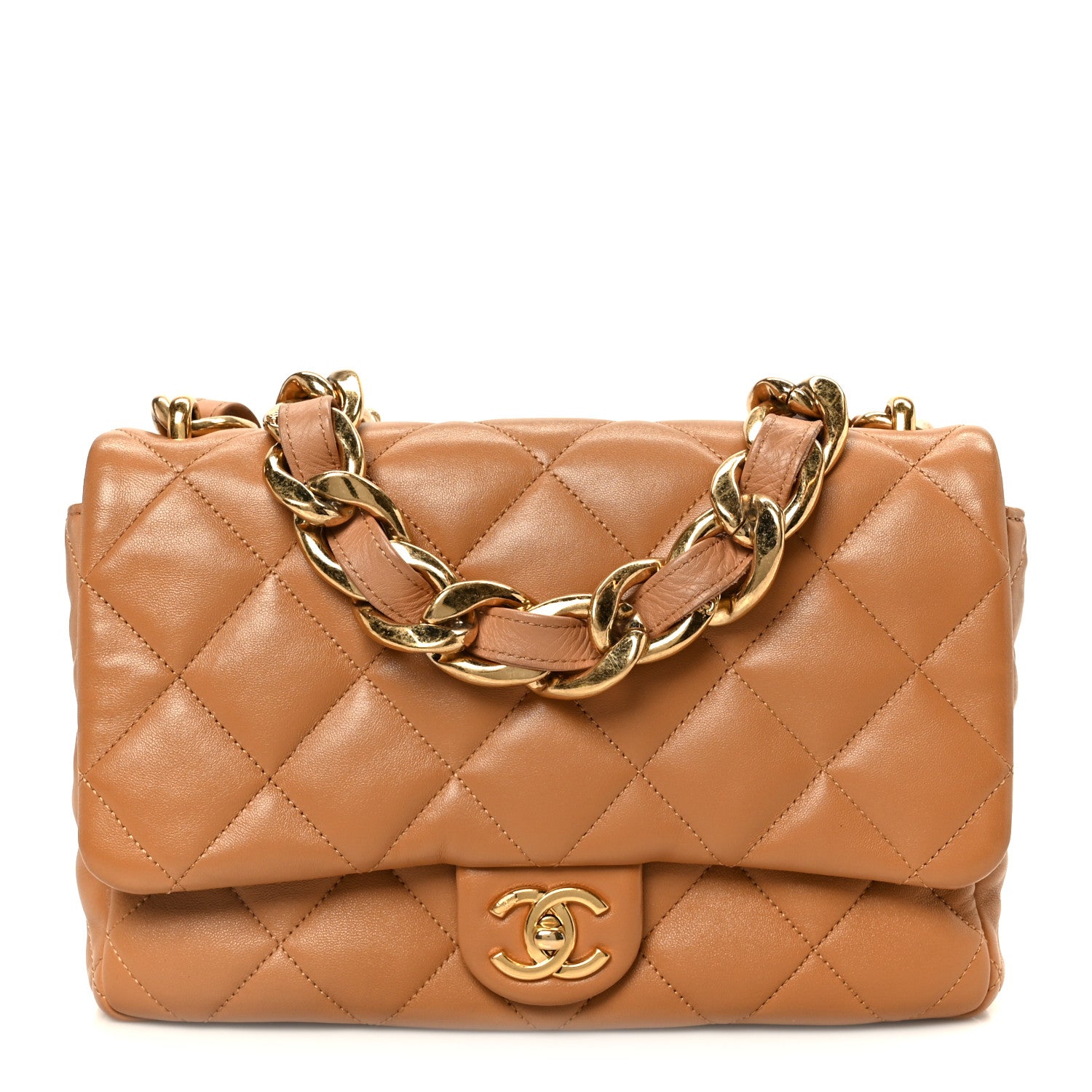 CHANEL バッグ Chanel Lambskin Quilted East West Accordion Flap Dark Beige