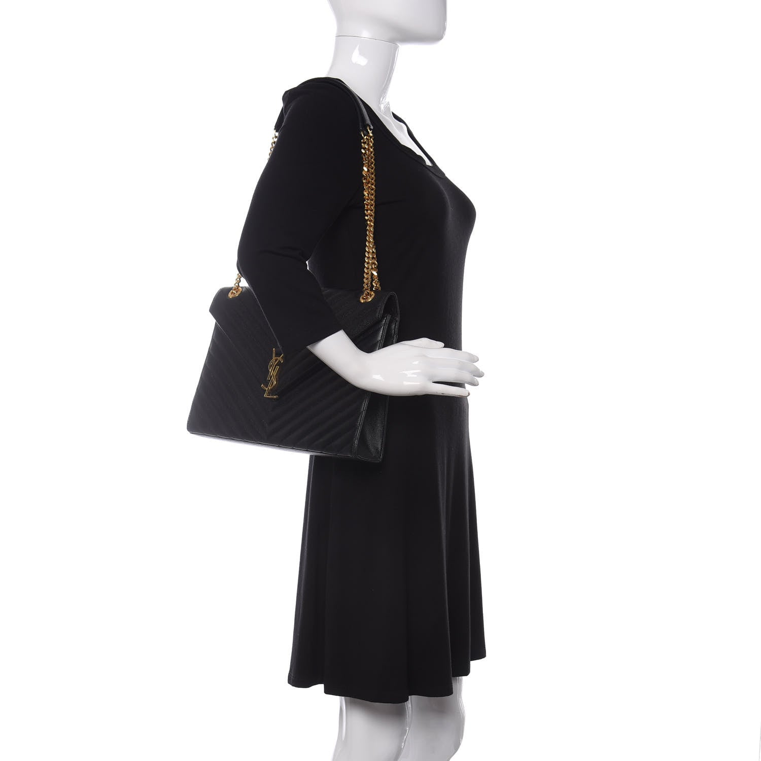 Saint Laurent Grain De Poudre Matelasse Chevron Large Monogram Satchel Black 2 of 11