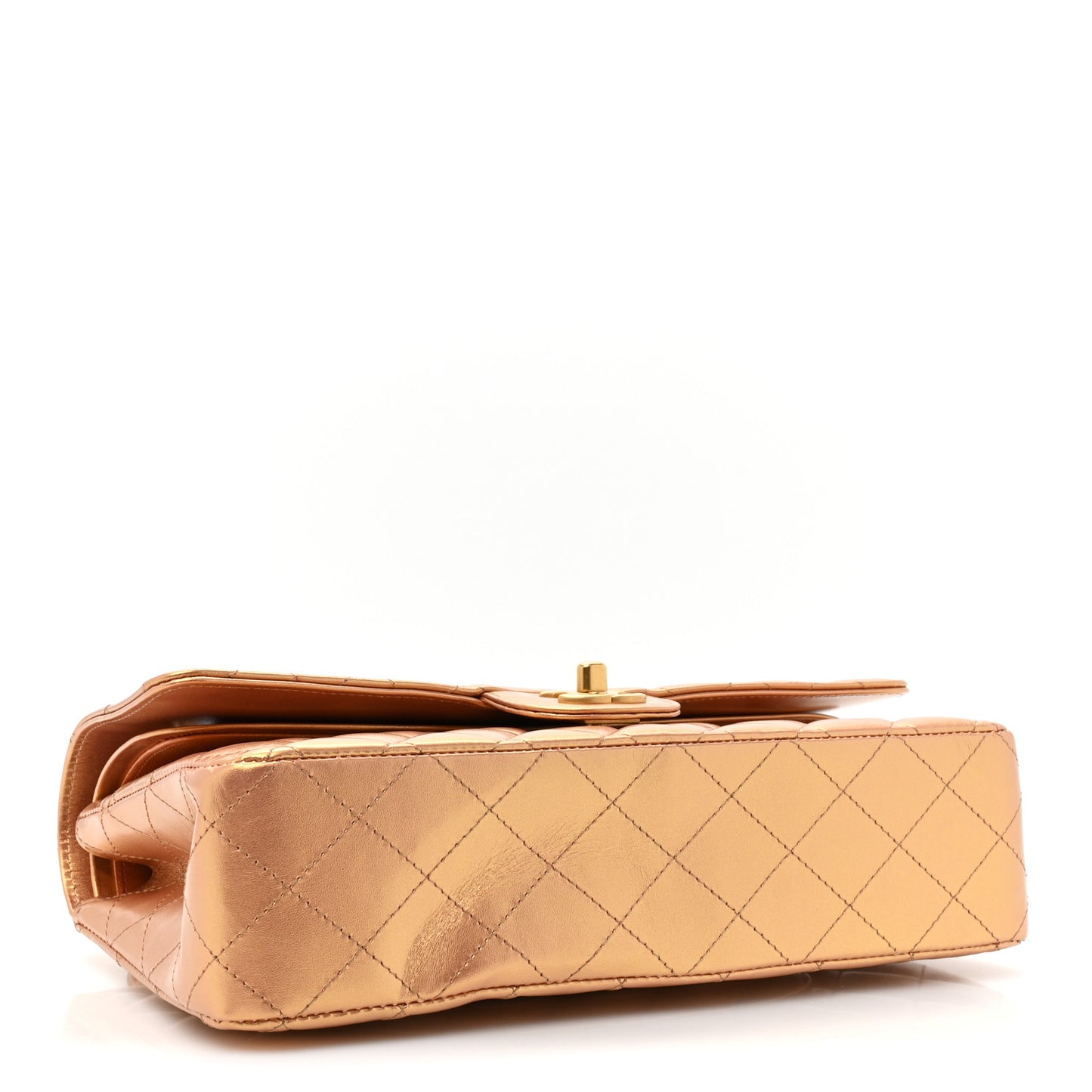 Metallic Lambskin Quilted Medium Double Flap Golden
