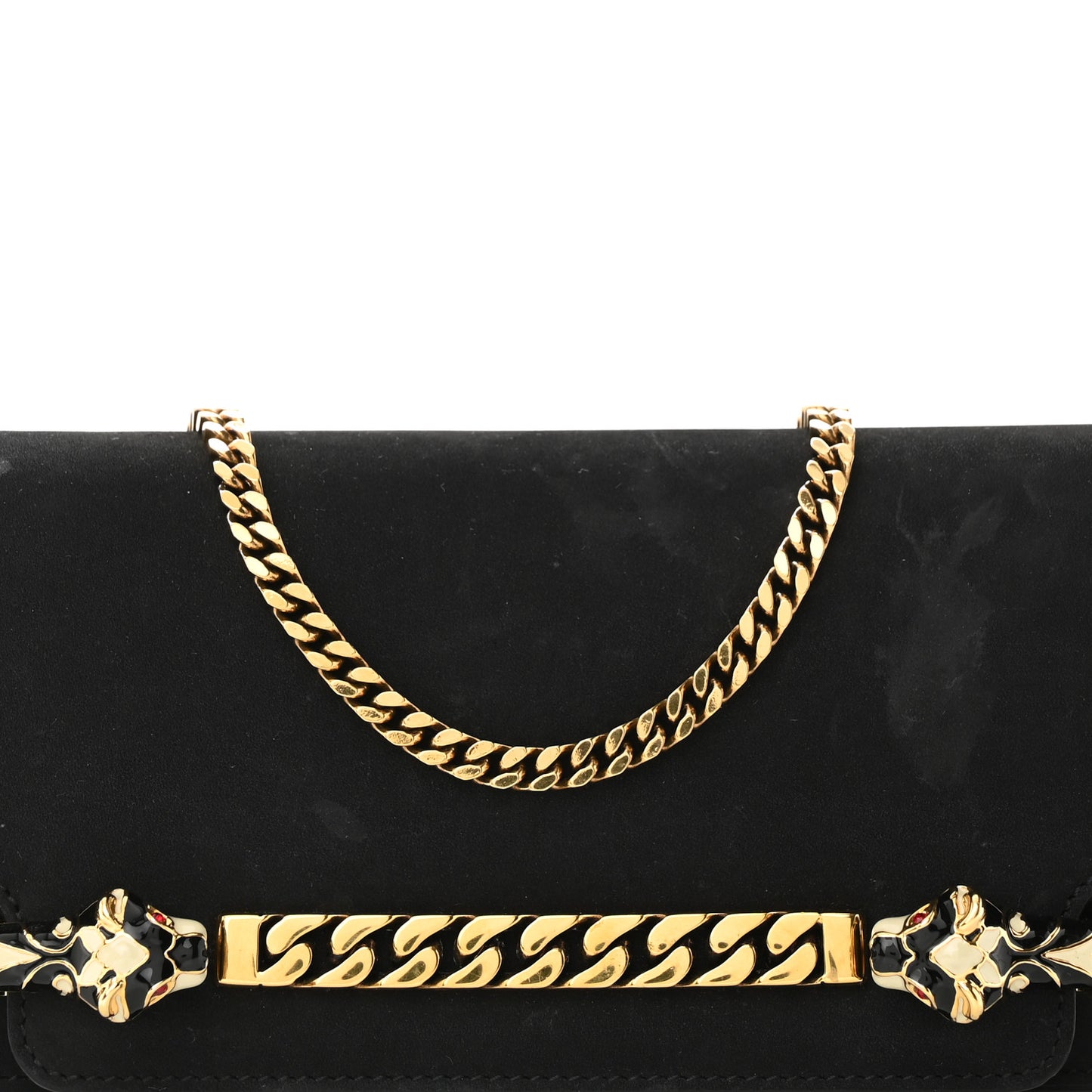 Suede Tigrette Chain Clutch Black