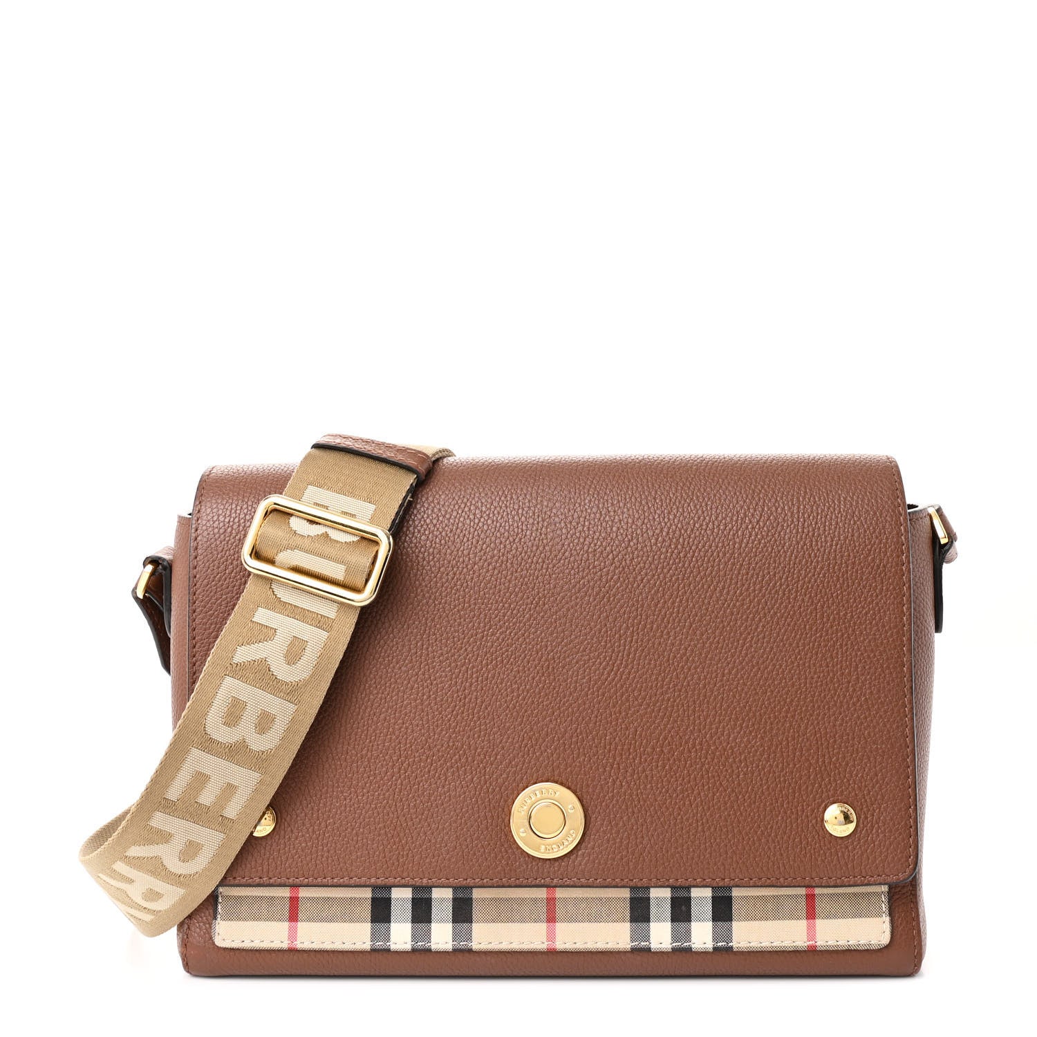 Burberry Calfskin Vintage Check Note Crossbody Bag Tan 1760302